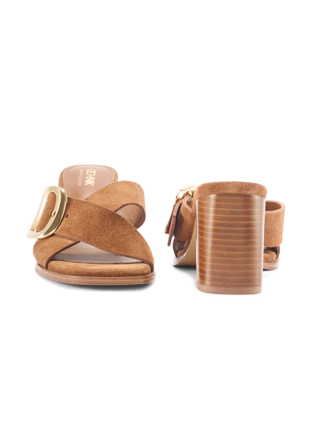 Women's suede mules with a block heel BUTYD-1228-1D(W26)