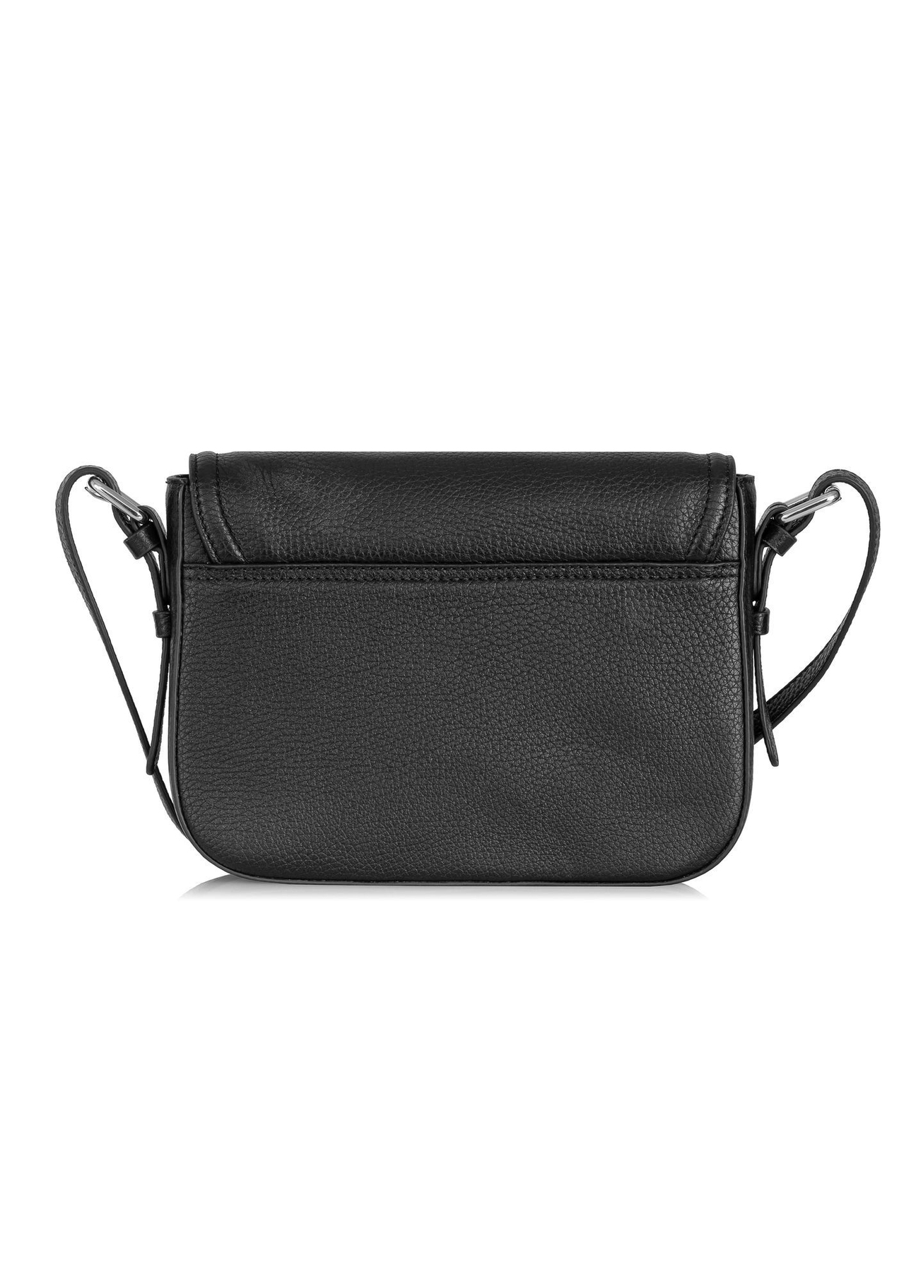 Black leather women's messenger bag TORES-0985D-99(Z25), back view of the product on a white background.