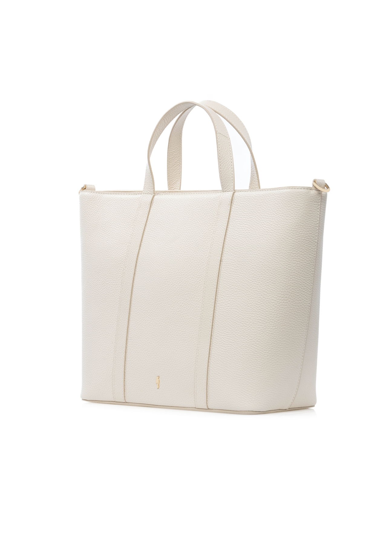 Cream leather shopper bag TORES-1272-0B(W26), diagonal product view on white background.