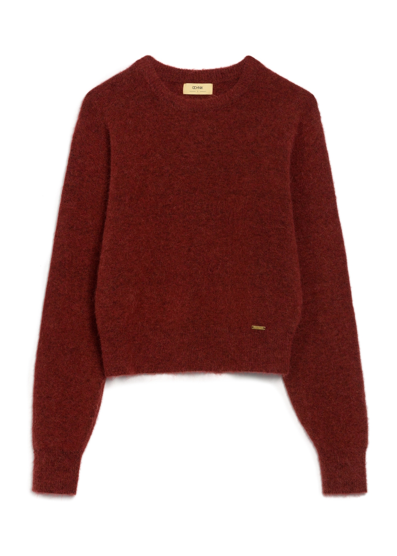 Red women's sweater with alpaca wool SWEDT-0283-3D(Z26), front product view on white background.