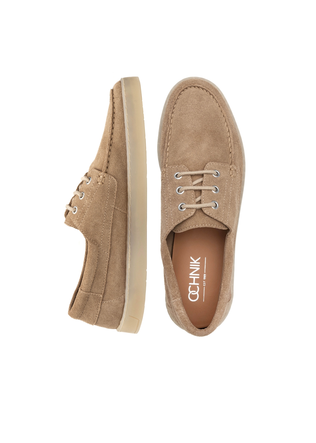 Men's leather shoes in cool beige color BUTYM-0533-1K(W26) - product view from above, on a white background.