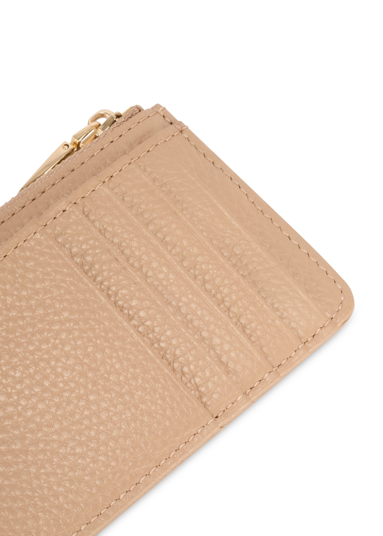 Beige small leather women's wallet PORES-0978R-1B(W26), close-up of the product detail on a white background.