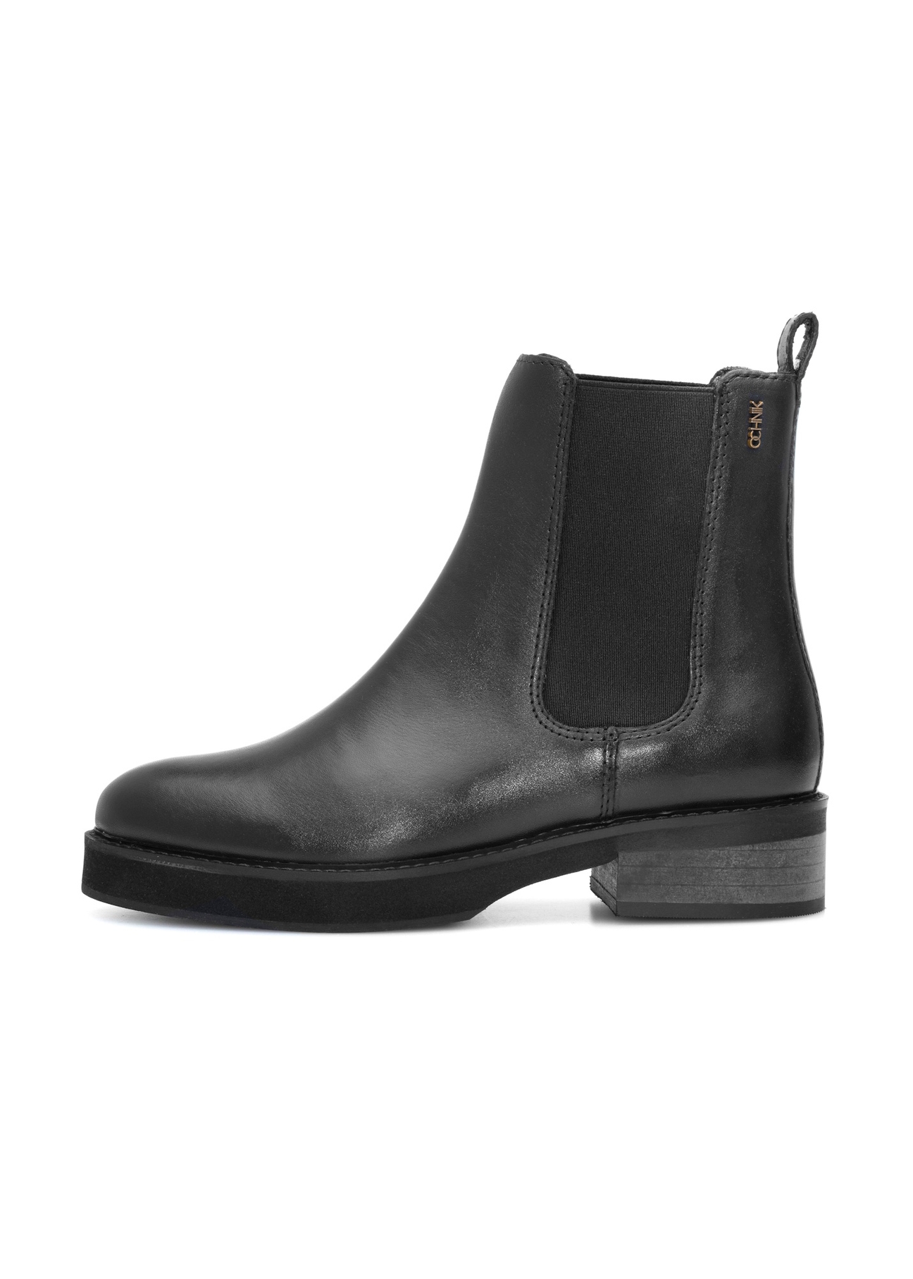 Women's black leather Chelsea boots BUTYD-1196-99(Z25), side view of the product on a white background.