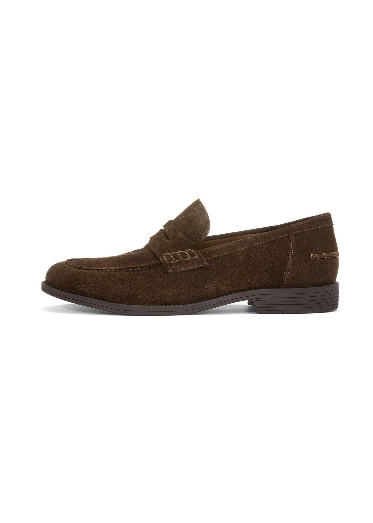 Men's dark brown leather moccasins BUTYM-0482-1H(W26), side product view on white background.