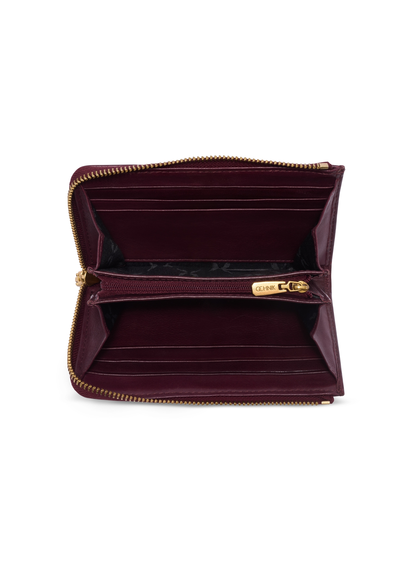 Burgundy women's leather wallet PORES-0997-4D(Z26), product view inside on a light background.
