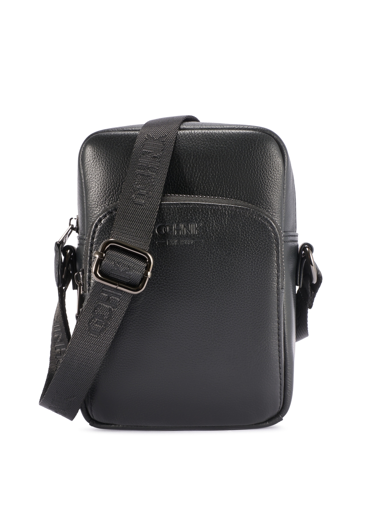 Black leather men's bag TORMS-0485R-9I(W26), product view from the front on a white background.