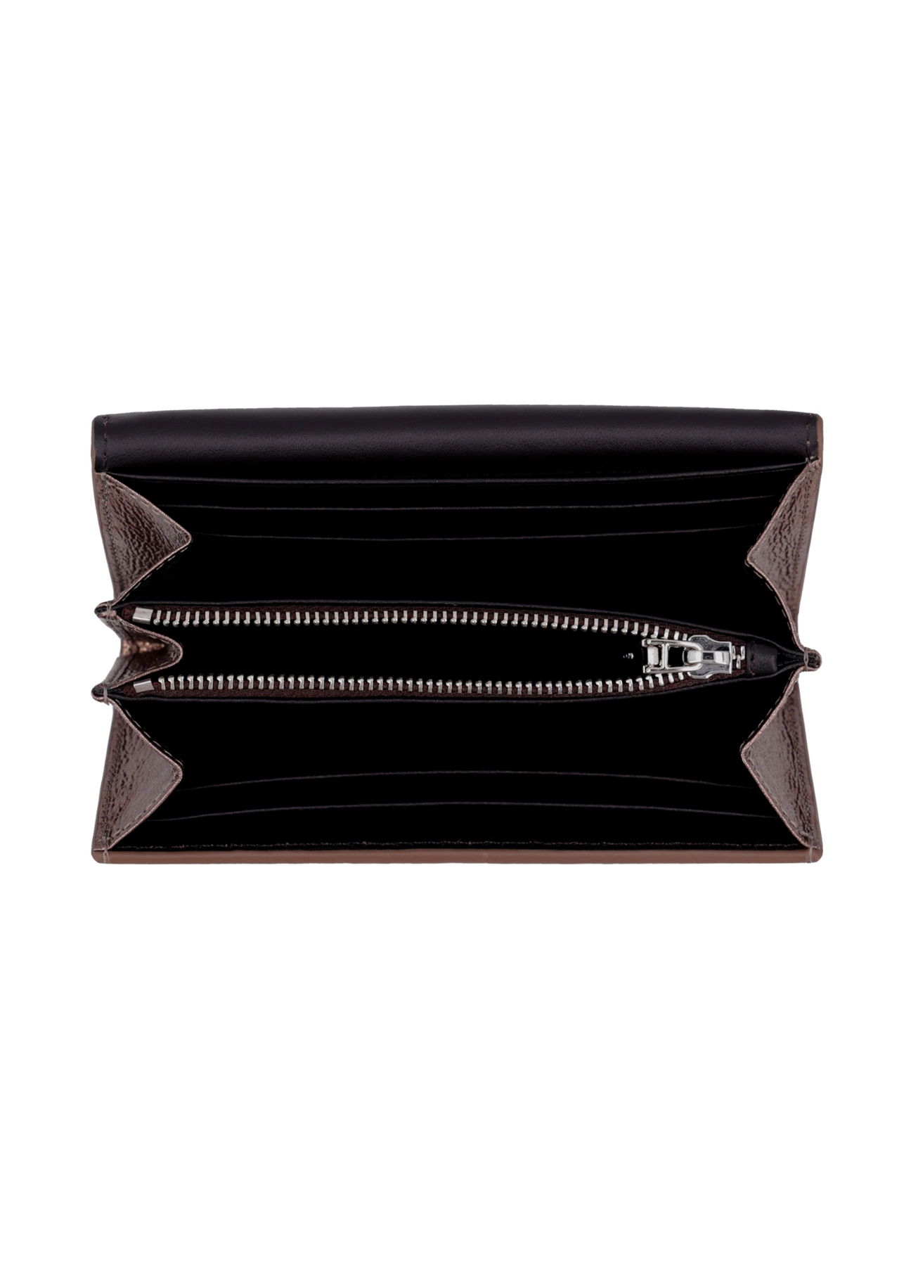 Medium women's leather wallet in light brown color PORES-1030-1G(Z26), product view inside on white background.