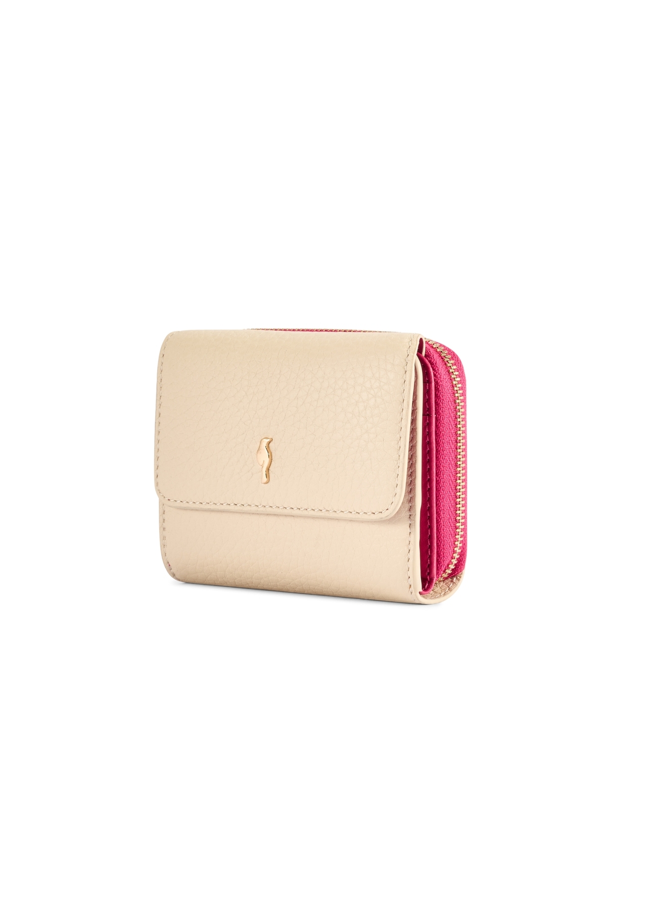 Small women's leather wallet PORES-0982-0P(W26), diagonal product view on white background.