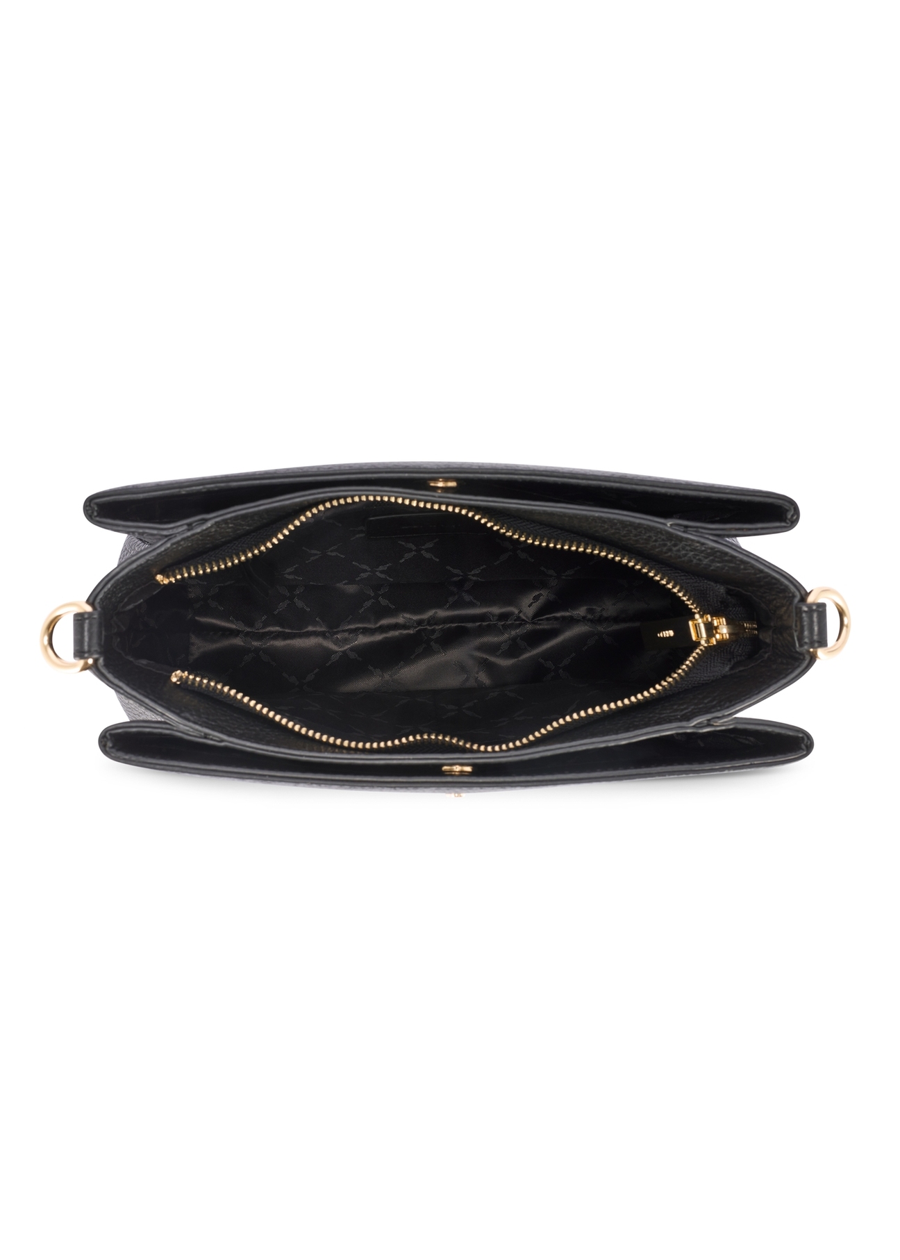 Women's black leather messenger bag TORES-1214-9I(W26), product view from the inside on a white background.