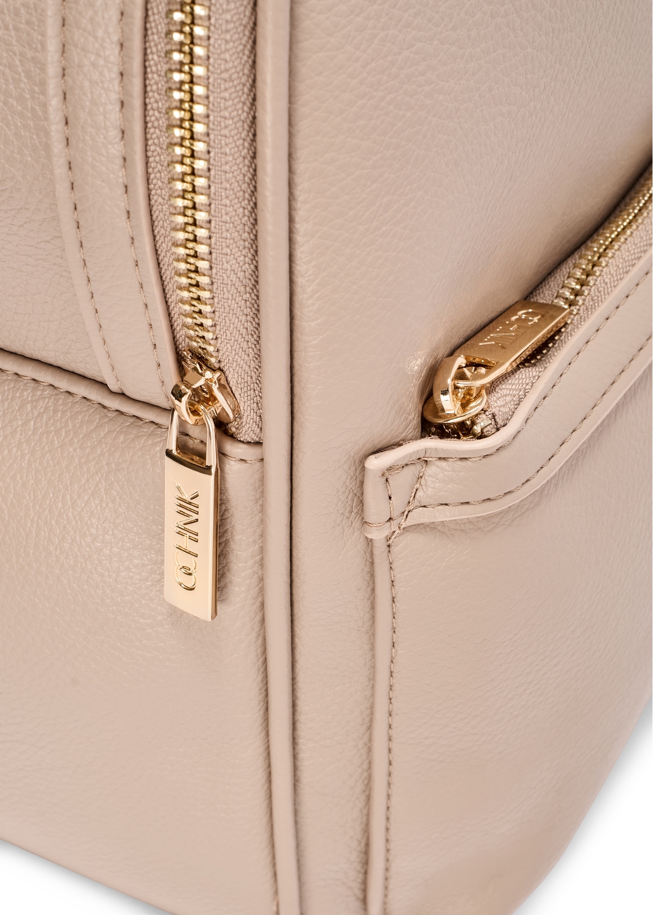 Beige women's medium backpack TOREC-0920-1D(W26), close-up of product detail, view on white background.
