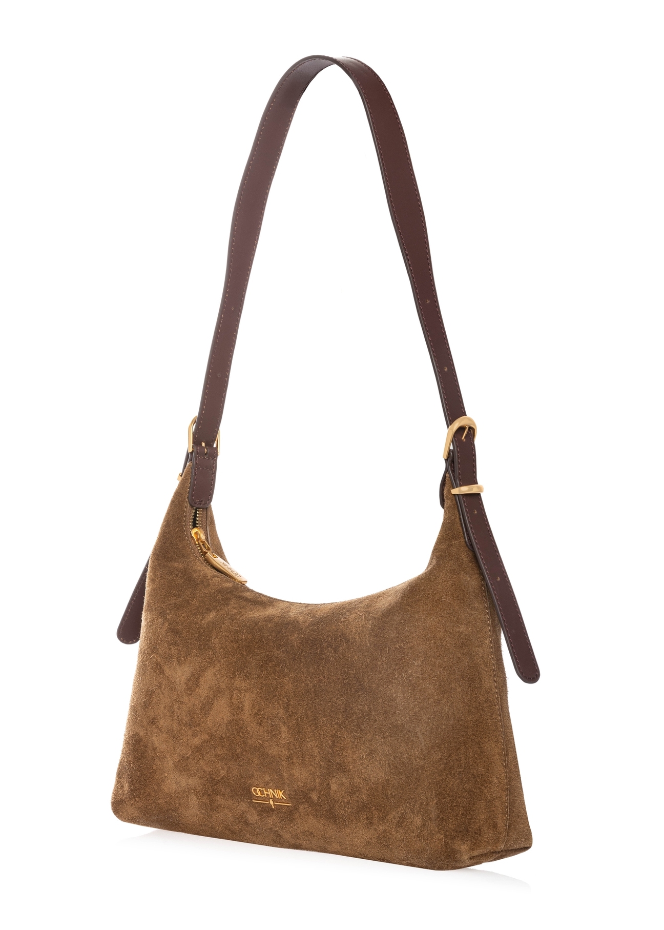 Women's suede handbag in camel color TORES-1303-1D(W26), diagonal product view on a white background.