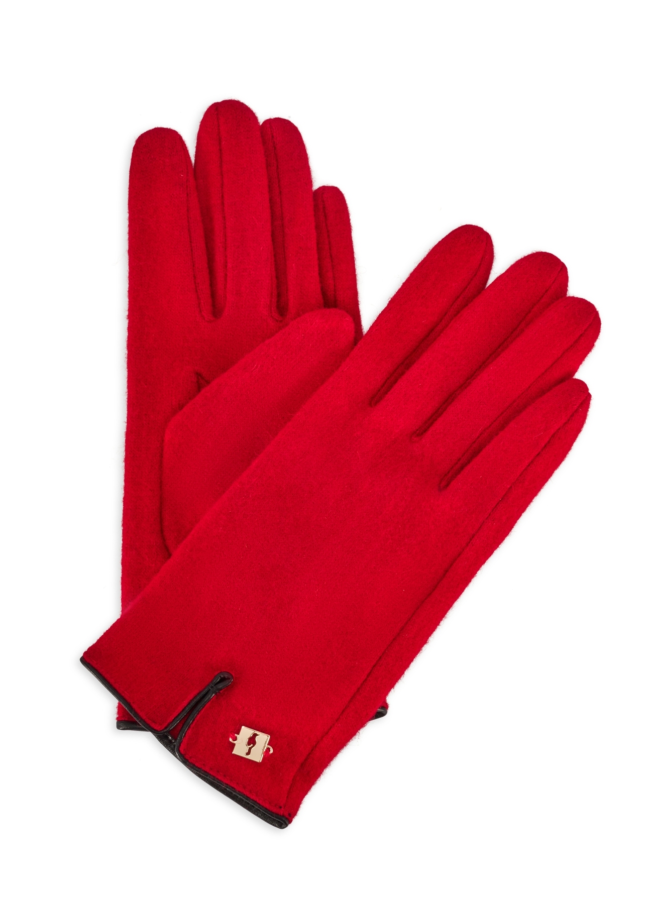 Red woolen women's gloves REKDT-0027A-42(Z25), product view from the front and back on a white background.