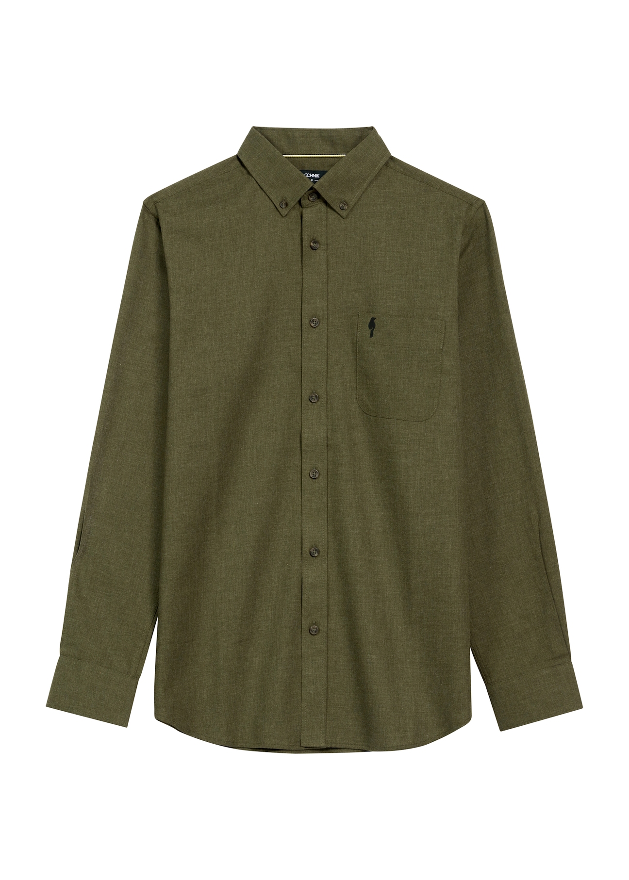Men's khaki shirt KOSMT-0299A-55(Z25), product view from the front on a white background.