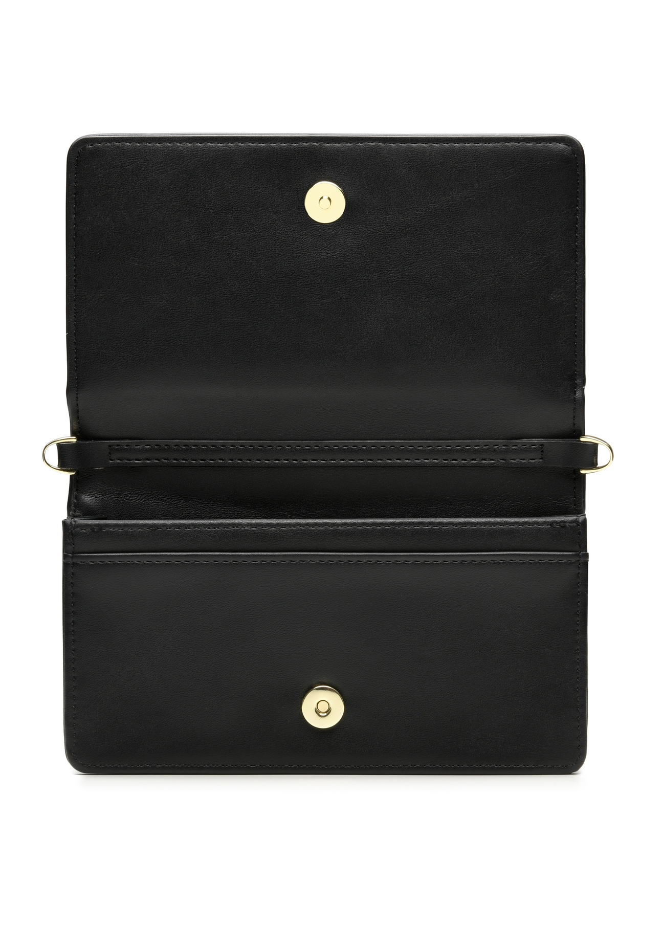 Black small clutch bag POREC-0427-99(Z25), product view from the inside on a white background.