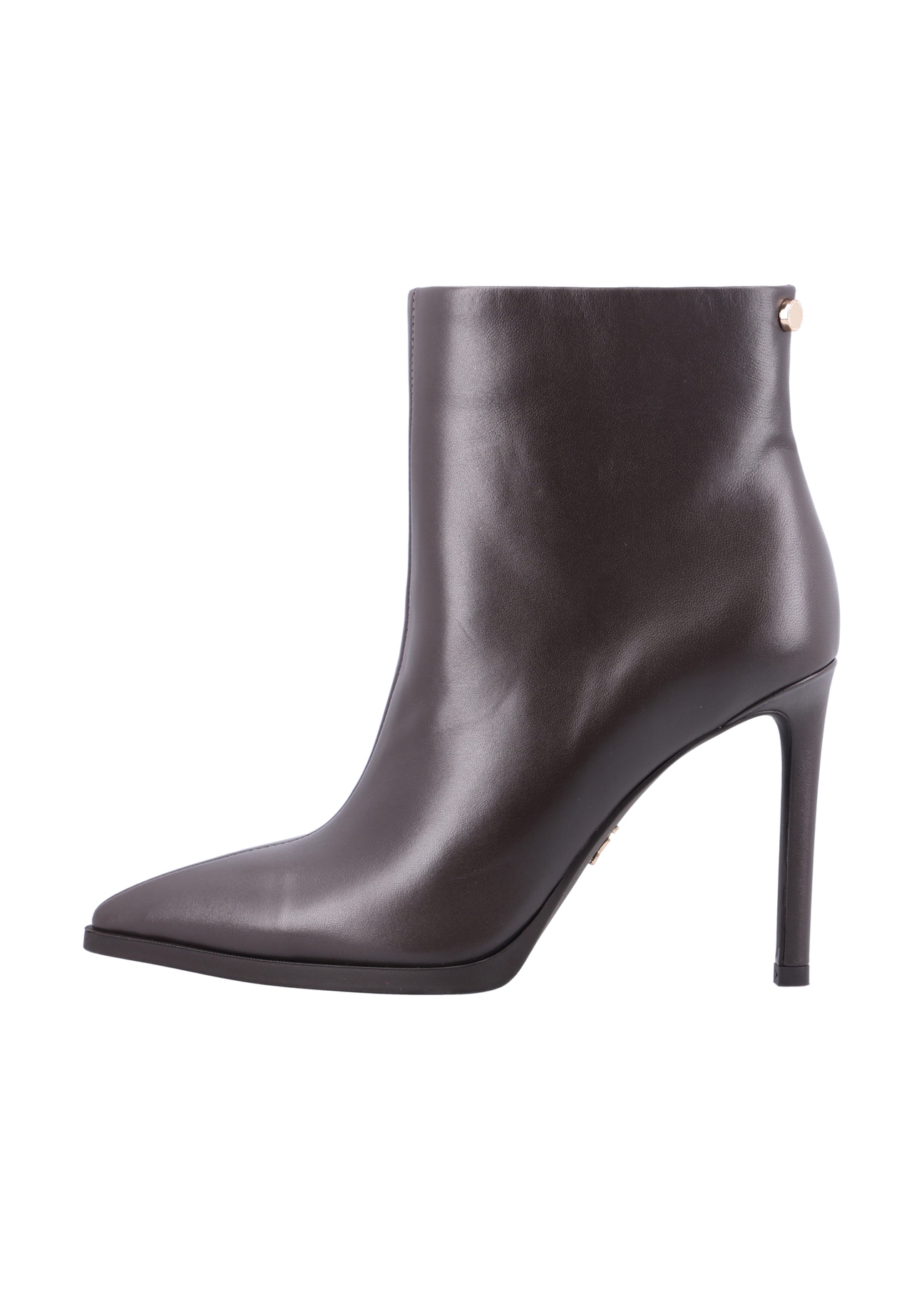 Dark brown leather high heel ankle boots BUTYD-1207-1I(Z26), side view of the product on a white background.