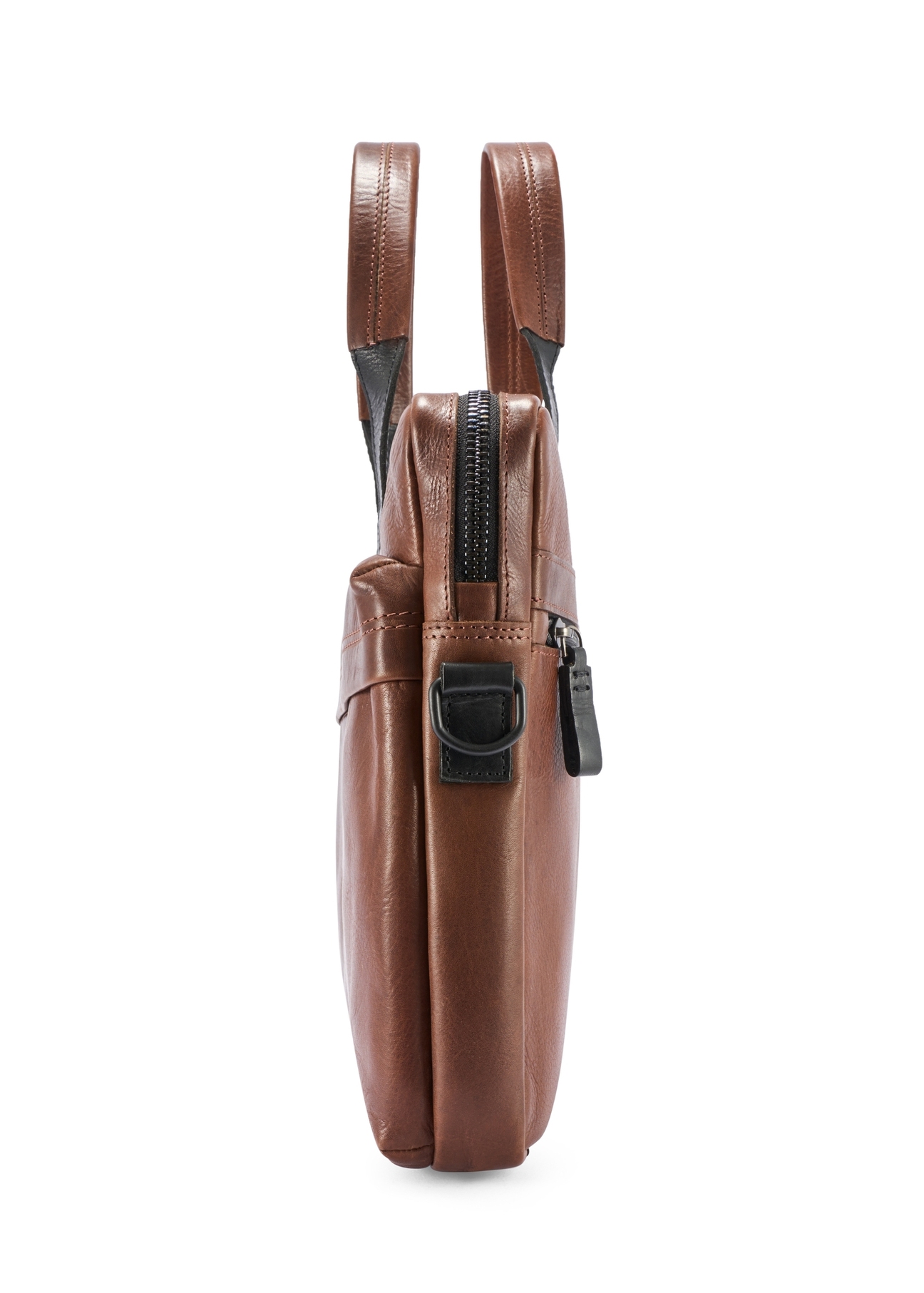 Brown leather men's bag TORMS-0488-1H(W26) - side product view, on white background.