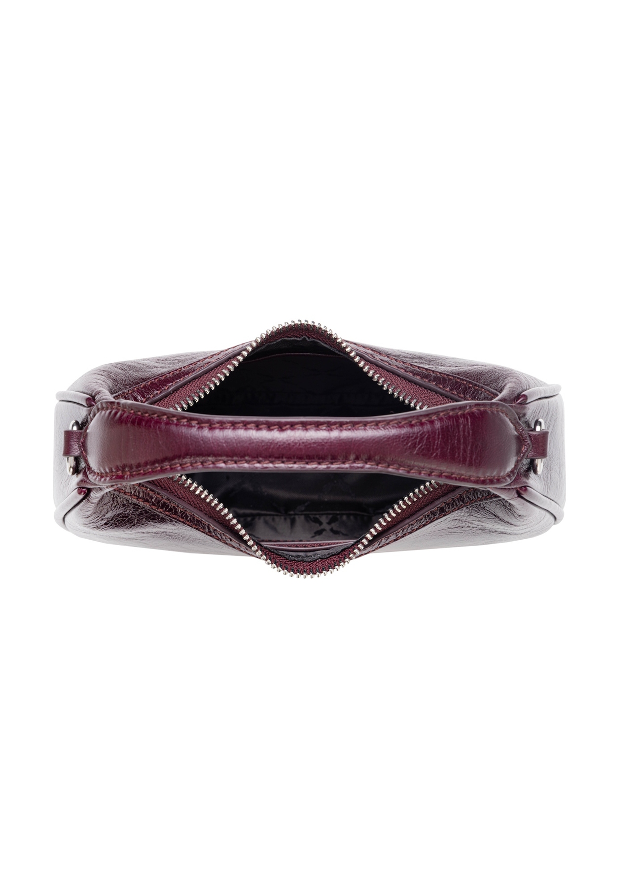 Small burgundy leather hobo bag TORES-1174-49(Z25), product view inside on white background.