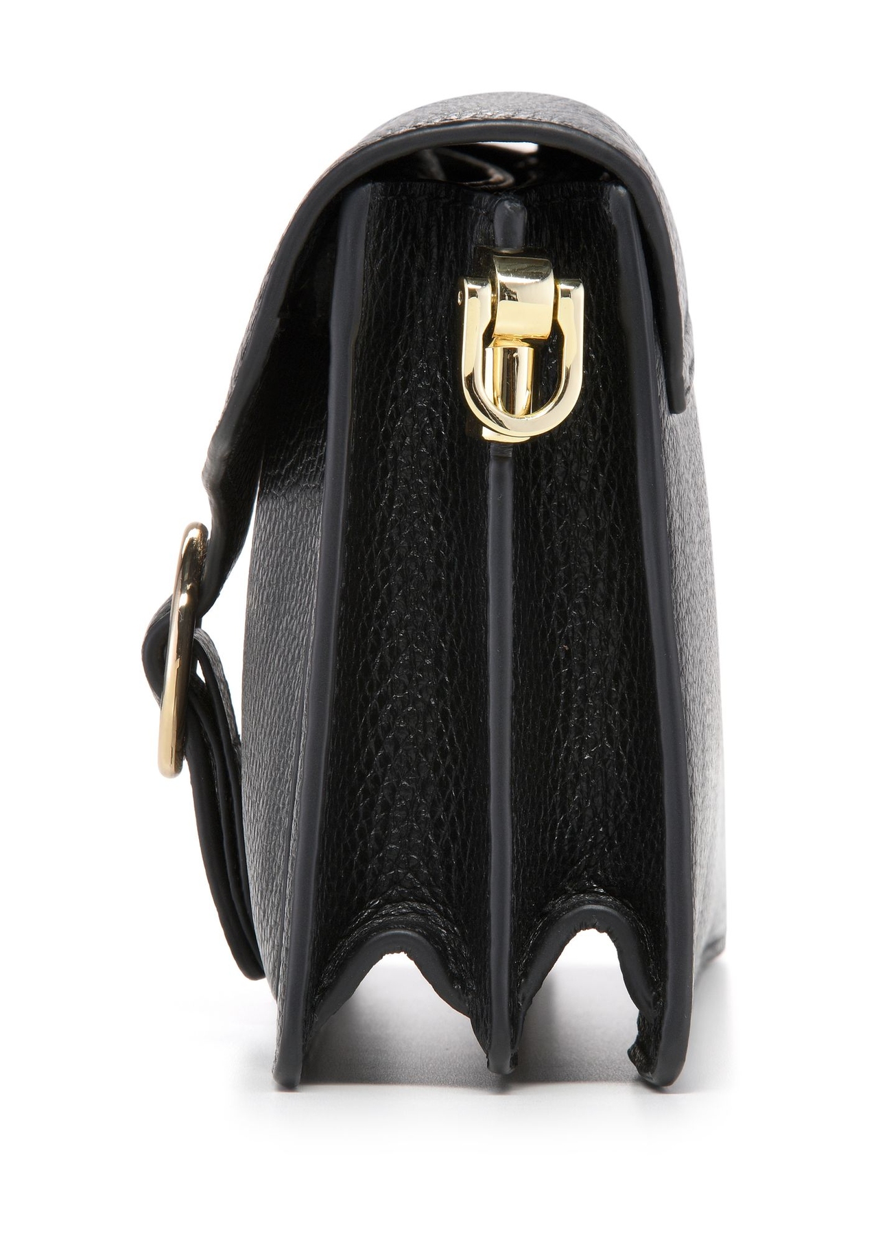 Black leather women's shoulder bag TORES-1221-9I(W26) - close-up of detail on white background.