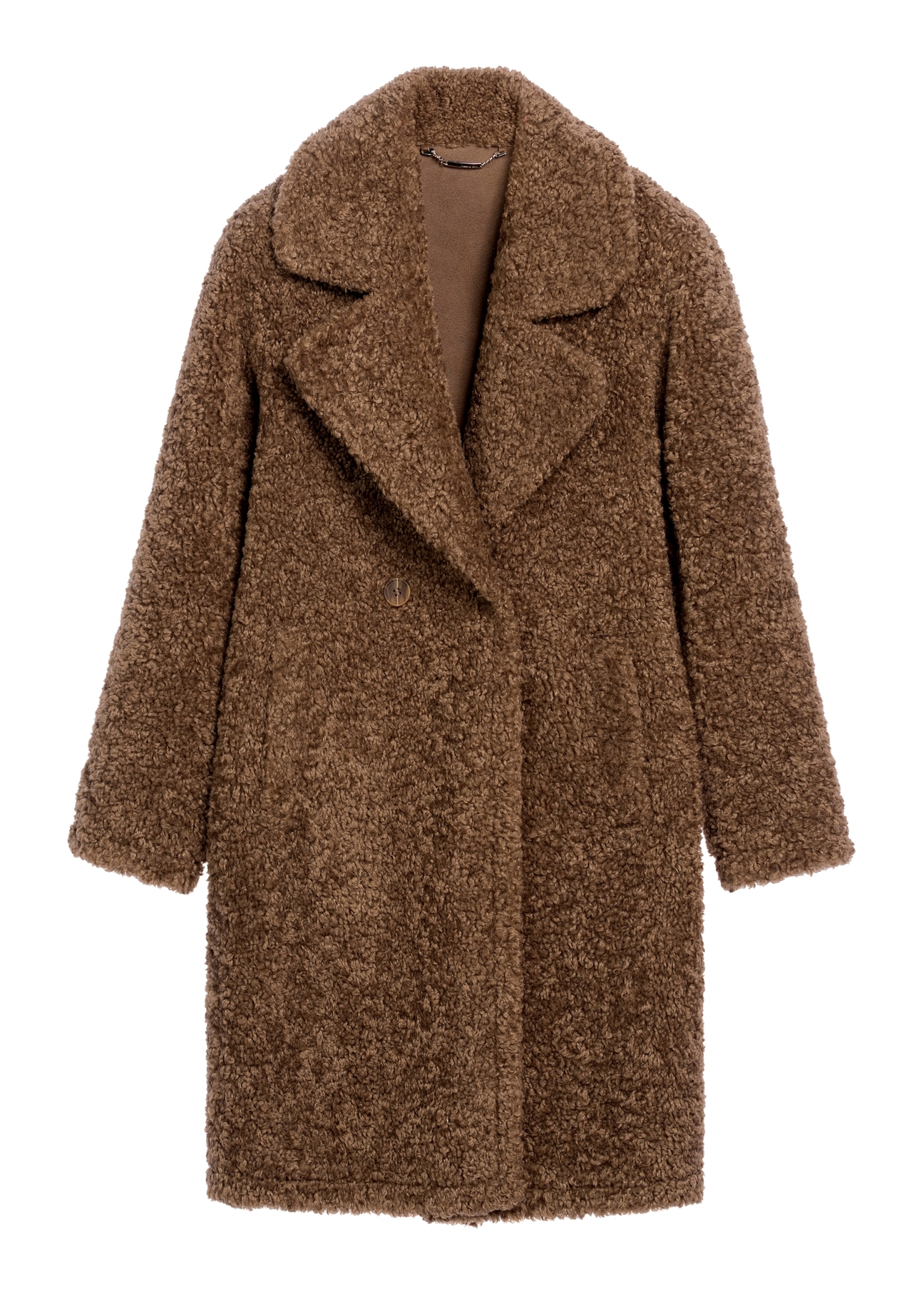 Brown women's fur coat FUTDP-0063-89(Z25), product view from the front on a white background.
