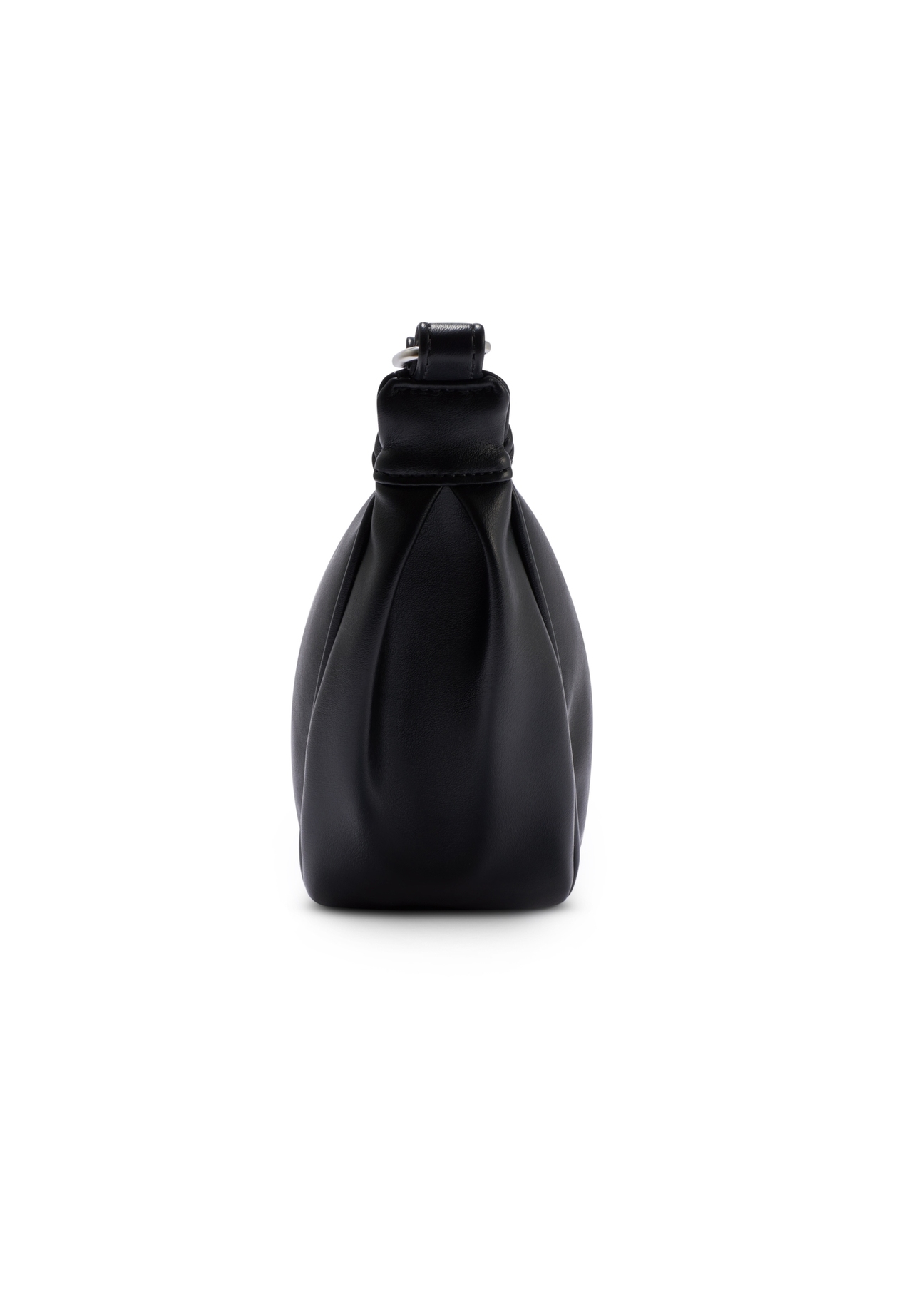 Black semi-circular women's handbag TOREC-1146-99(W26), side product view on white background.