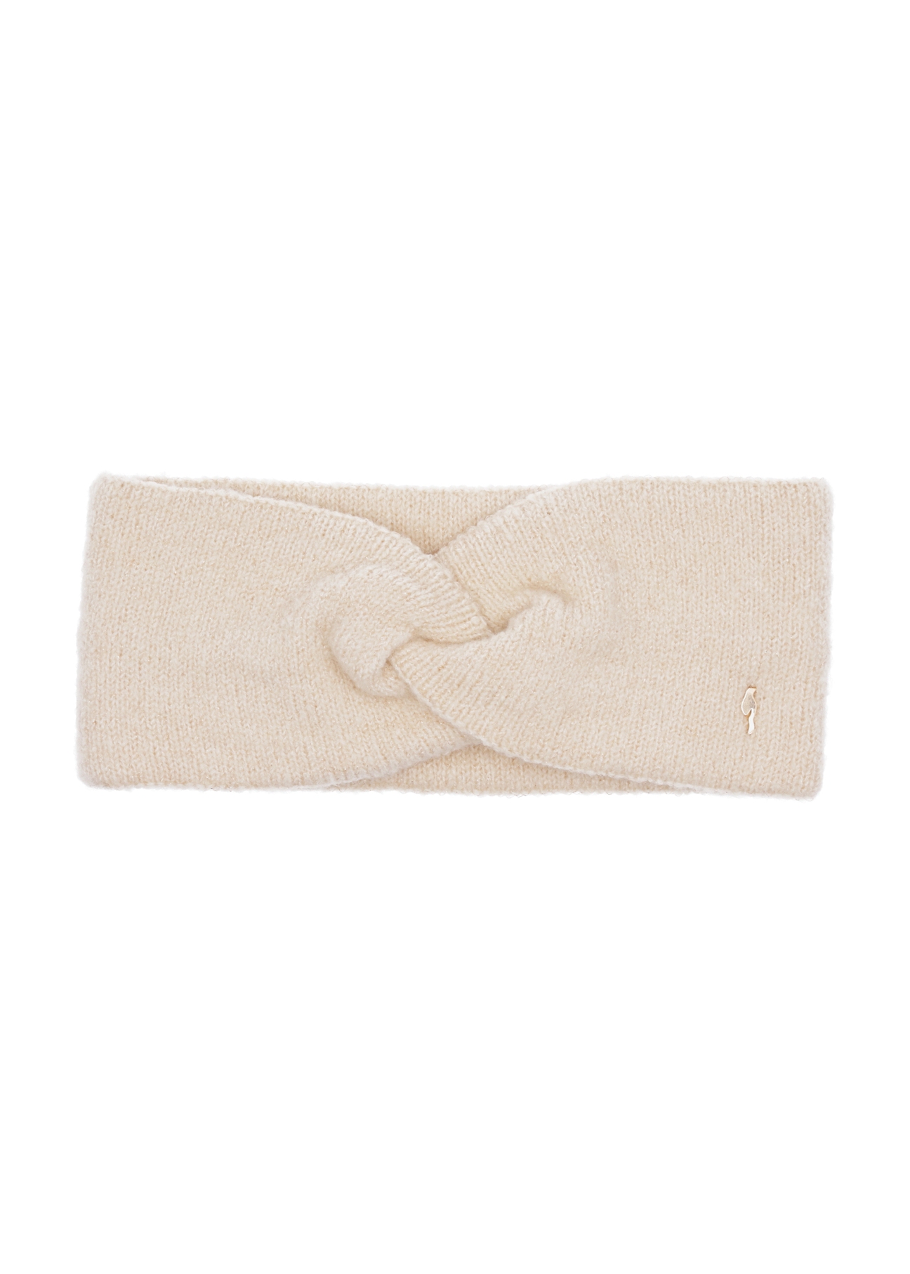 Cream women's headband with tie CZADT-0230-0B(Z26) - front product view, on a white background.