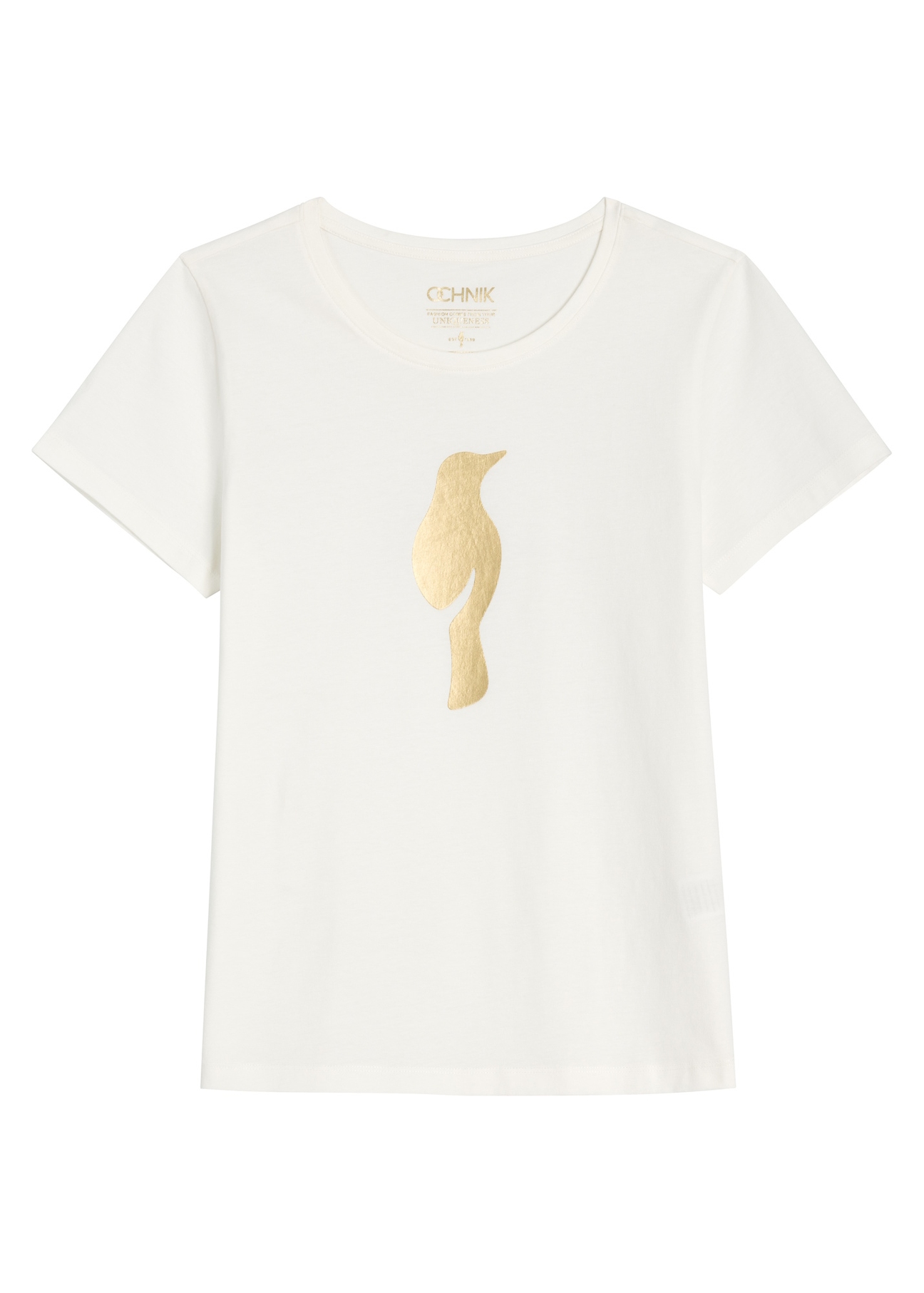Cream women's T-shirt with logo TSHDT-0155-0B(W26), front product view on white background.