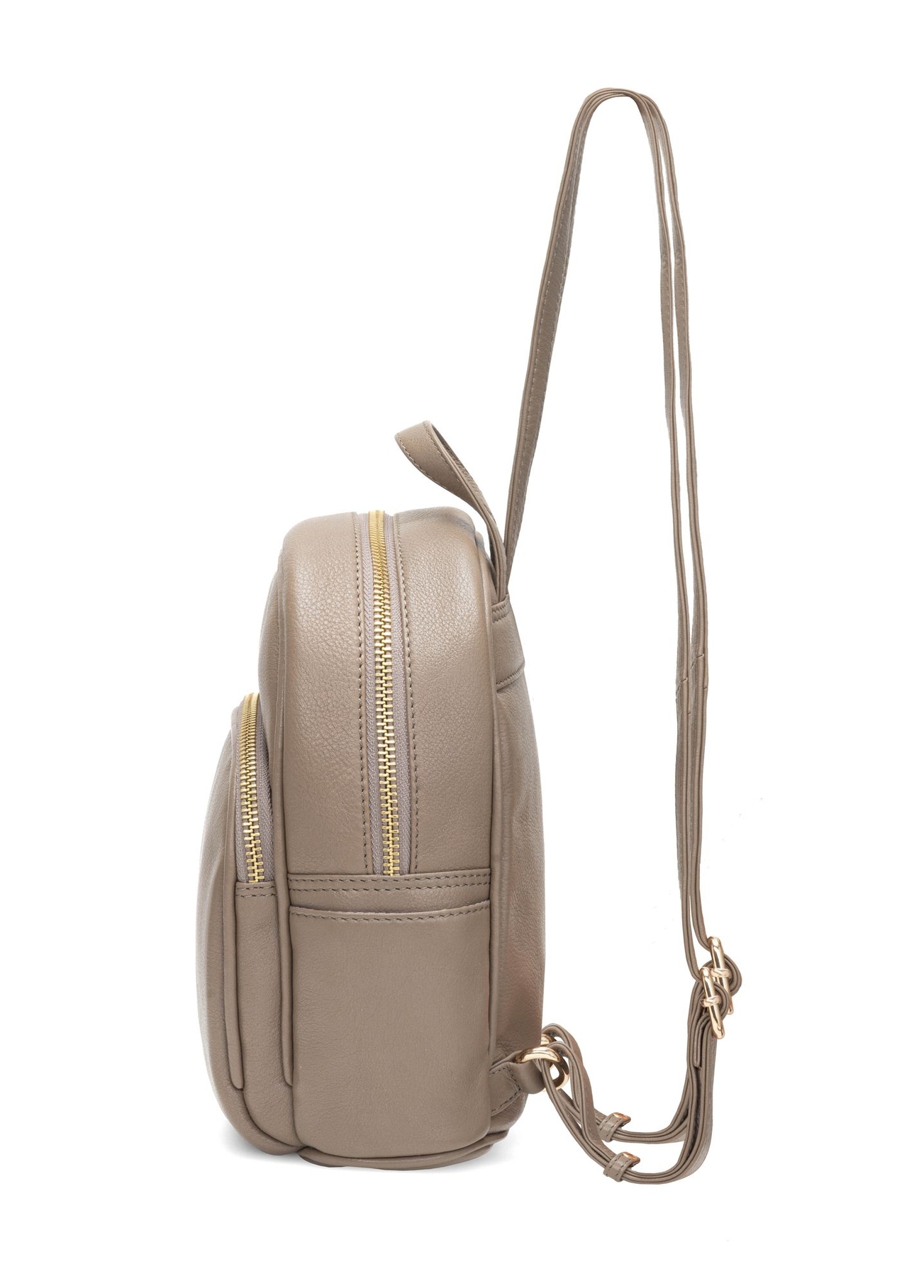 Dark beige leather women's backpack TORES-1089A-1K(W26) - side product view, on white background.