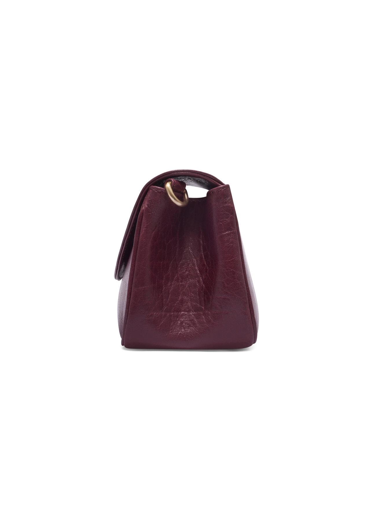 Classic women's leather handbag in burgundy color TORES-1371-4D(Z26), side view of the product on a white background.