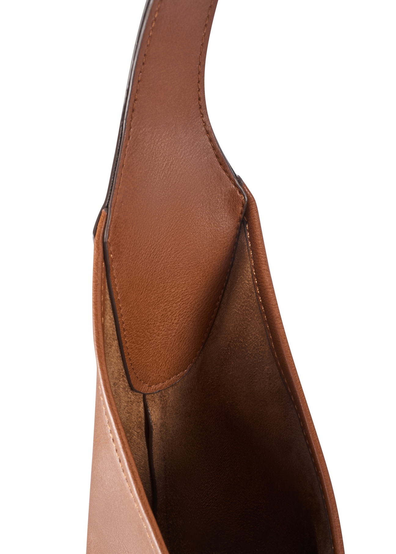 Large cognac-colored women's handbag TOREC-1199-1F(W26), close-up of detail on white background.