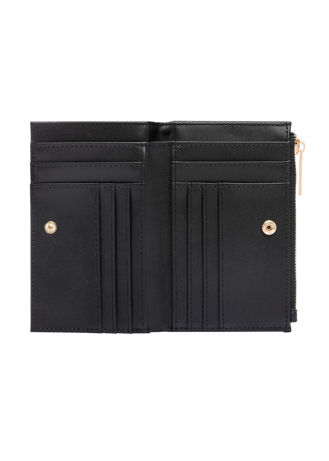 Medium black women's wallet POREC-0428-99(W26), product view inside on white background.