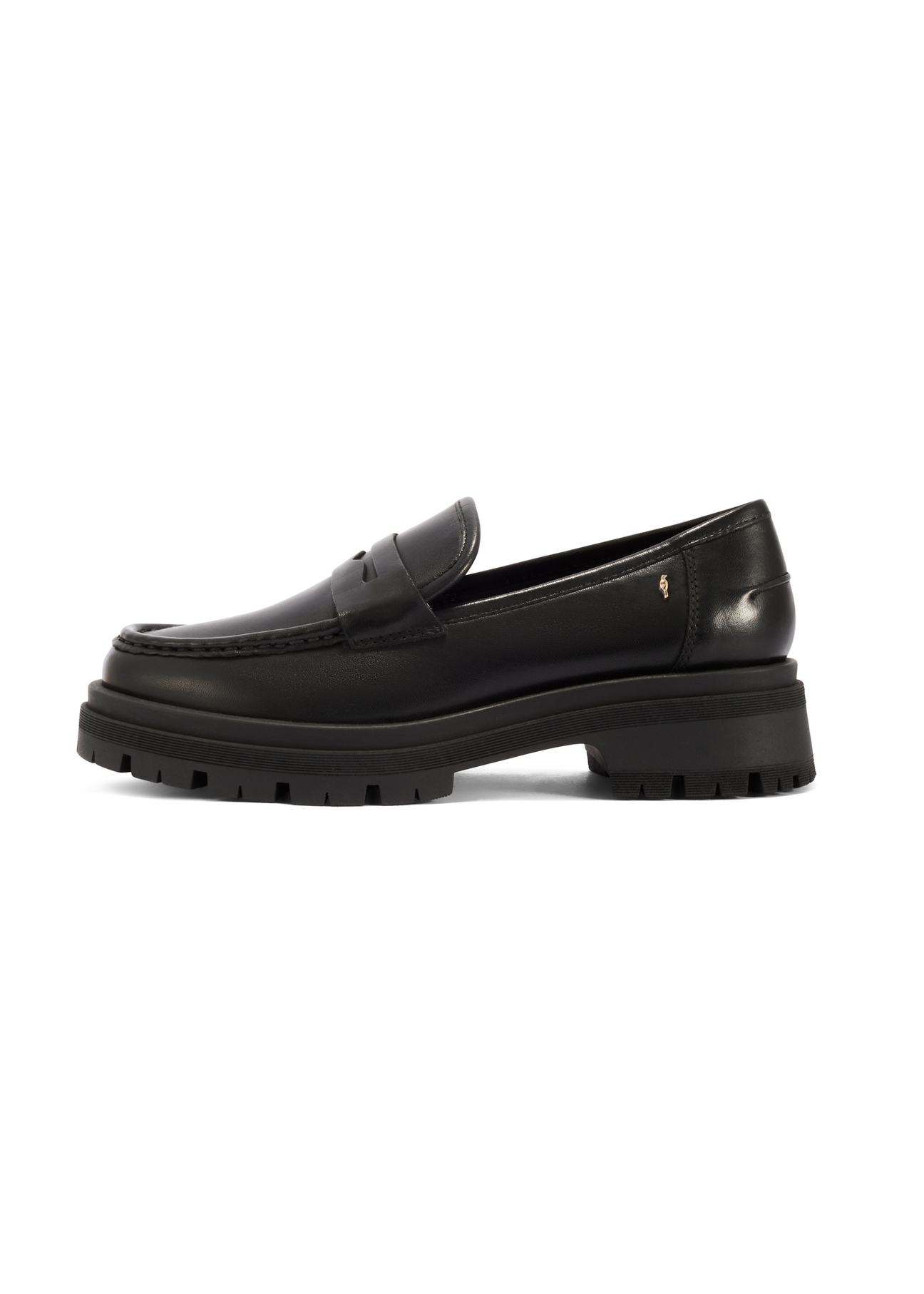 Women's black leather loafers BUTYD-1069-99(W26) - side product view, on a white background.