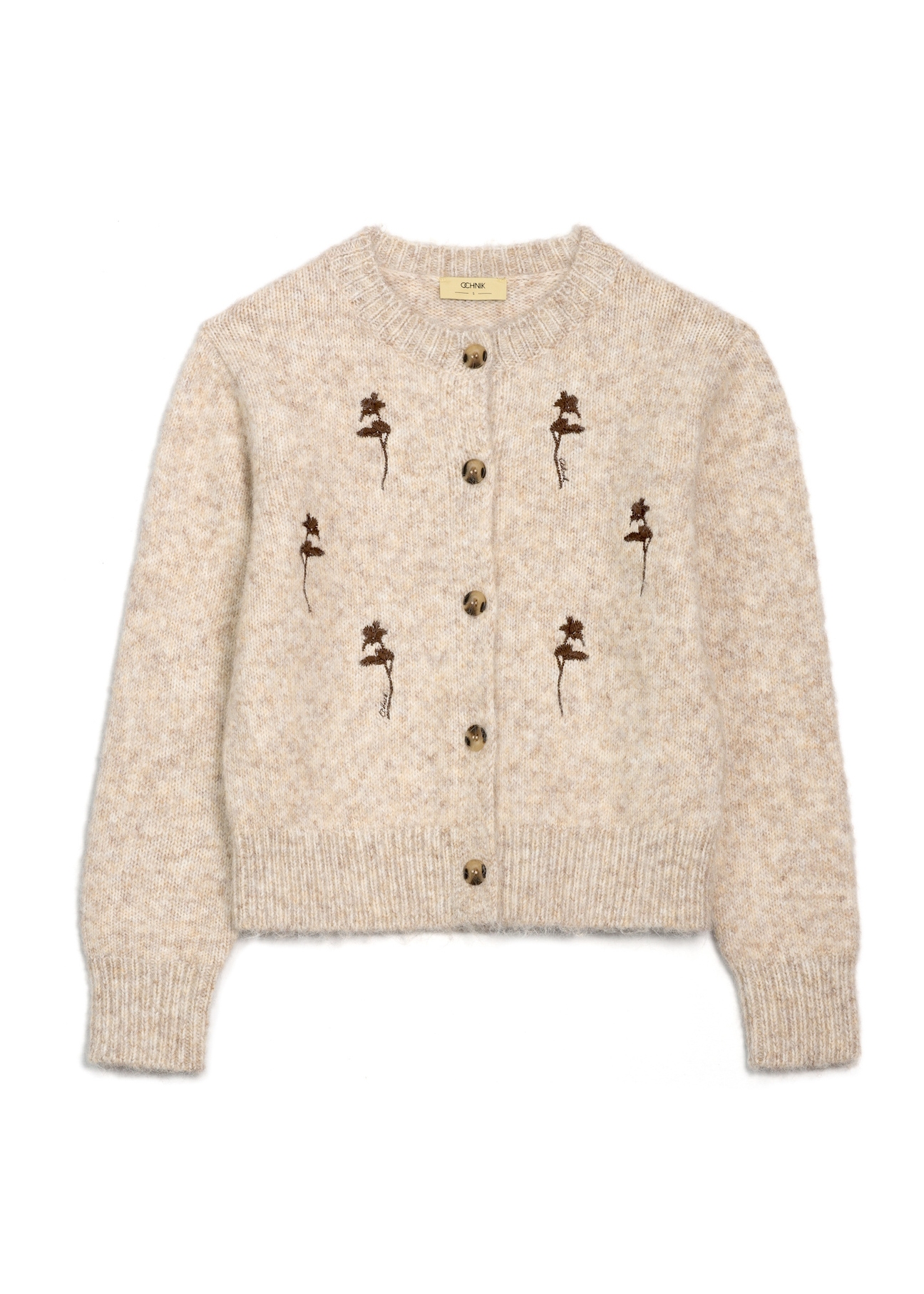 Beige women's wool blend cardigan KARDT-0074-1J(Z26), front product view on white background.