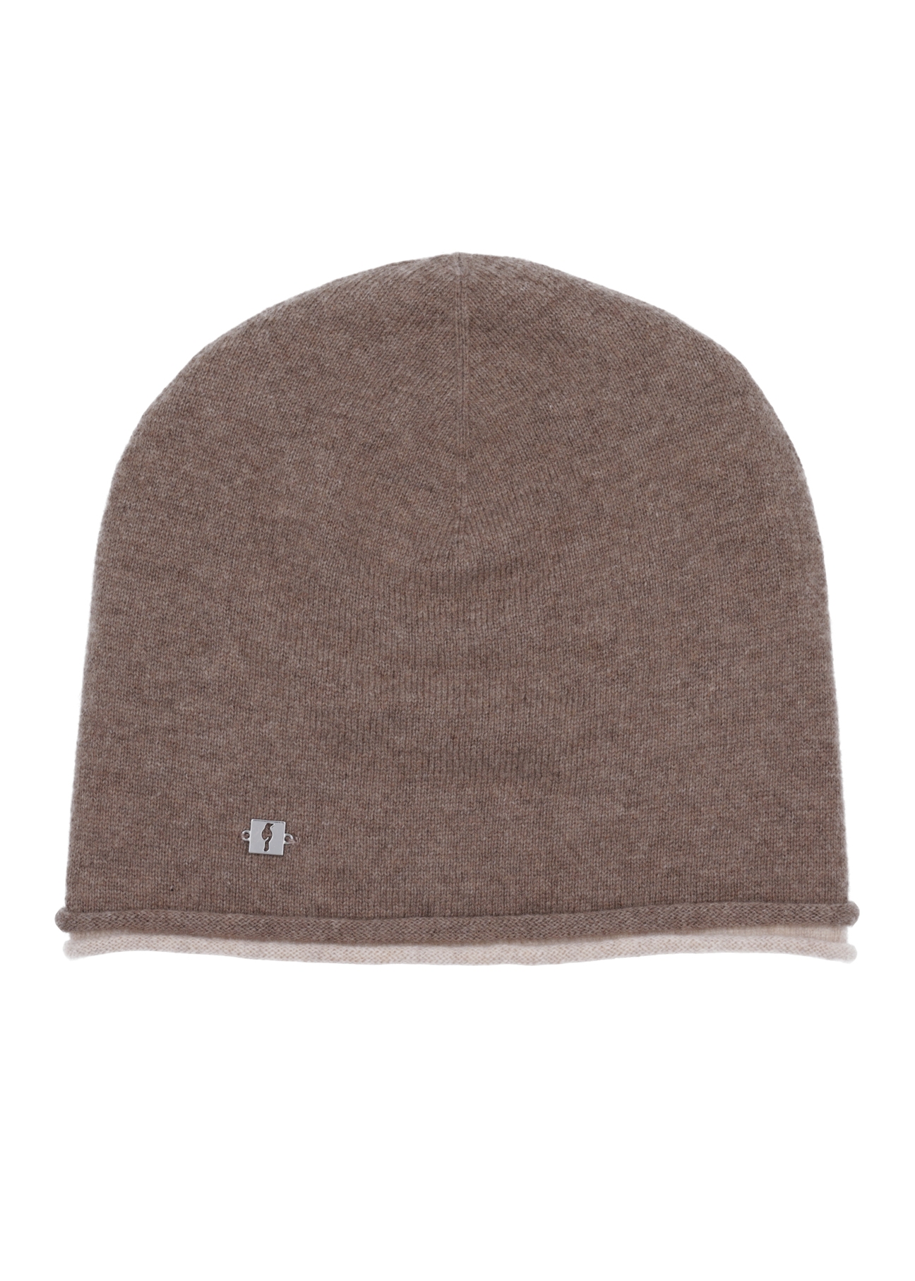 Women's cashmere hat in cool beige color CZADT-0043-1K(Z26), front product view on a white background.