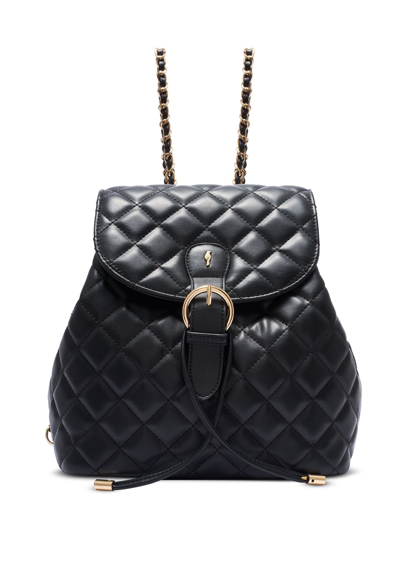 Black quilted women's backpack TOREC-1115-99(W26) - front product view, on white background.