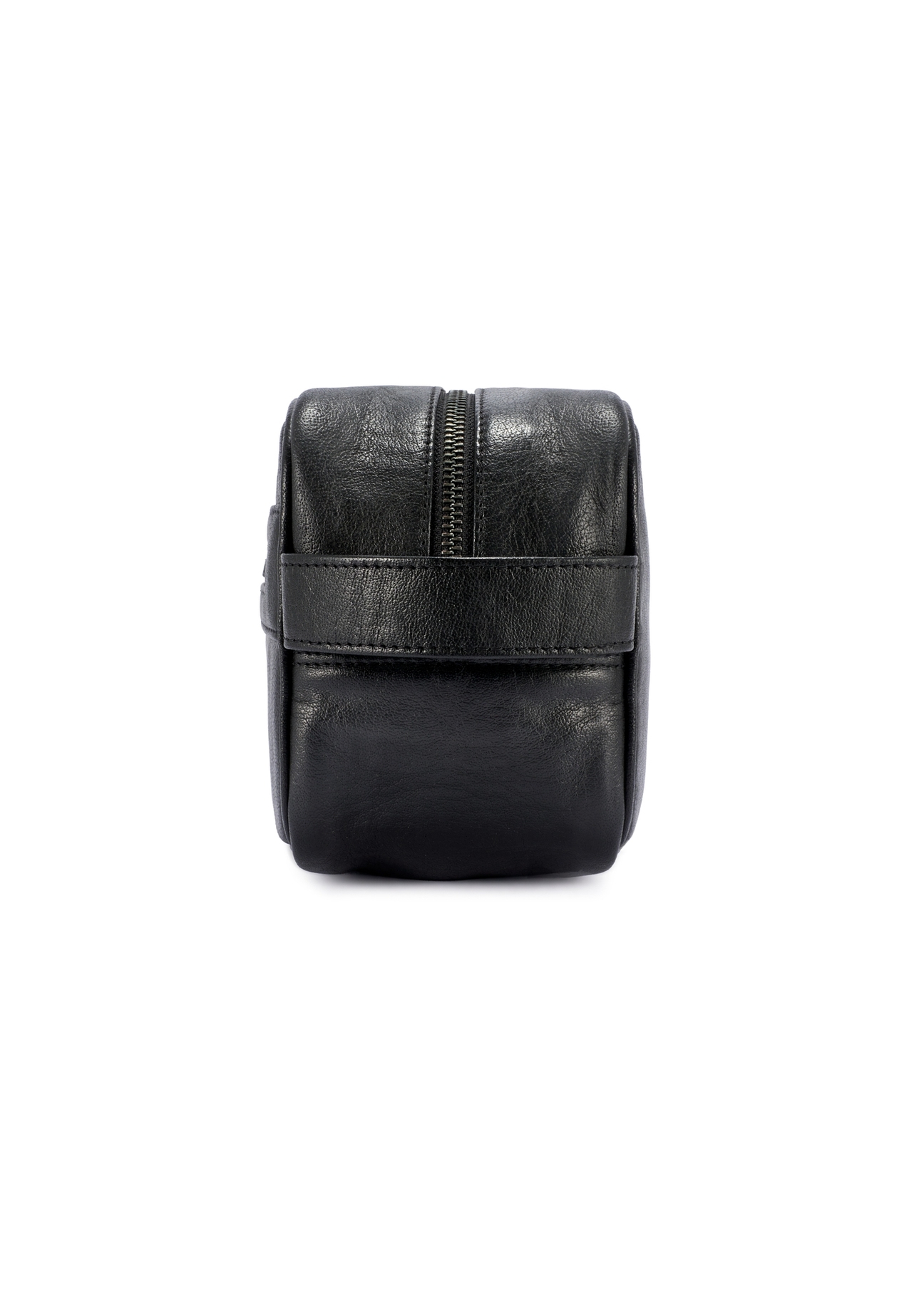 Black leather men's cosmetic bag TORMS-0490-99(W26), side view of the product on a white background.