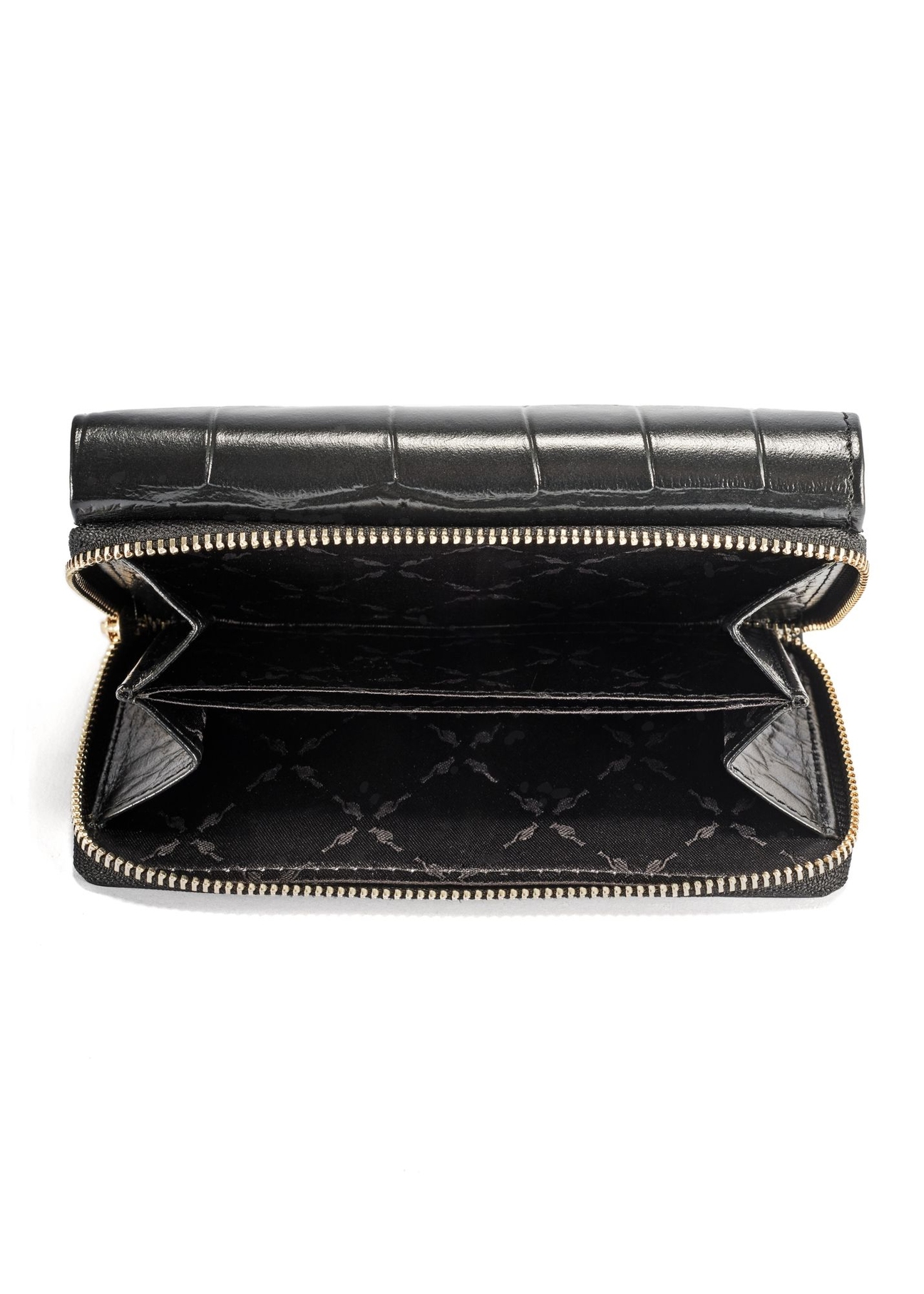 Medium croco leather women's wallet PORES-0907A-97(Z25), product view from the inside on a white background.-02