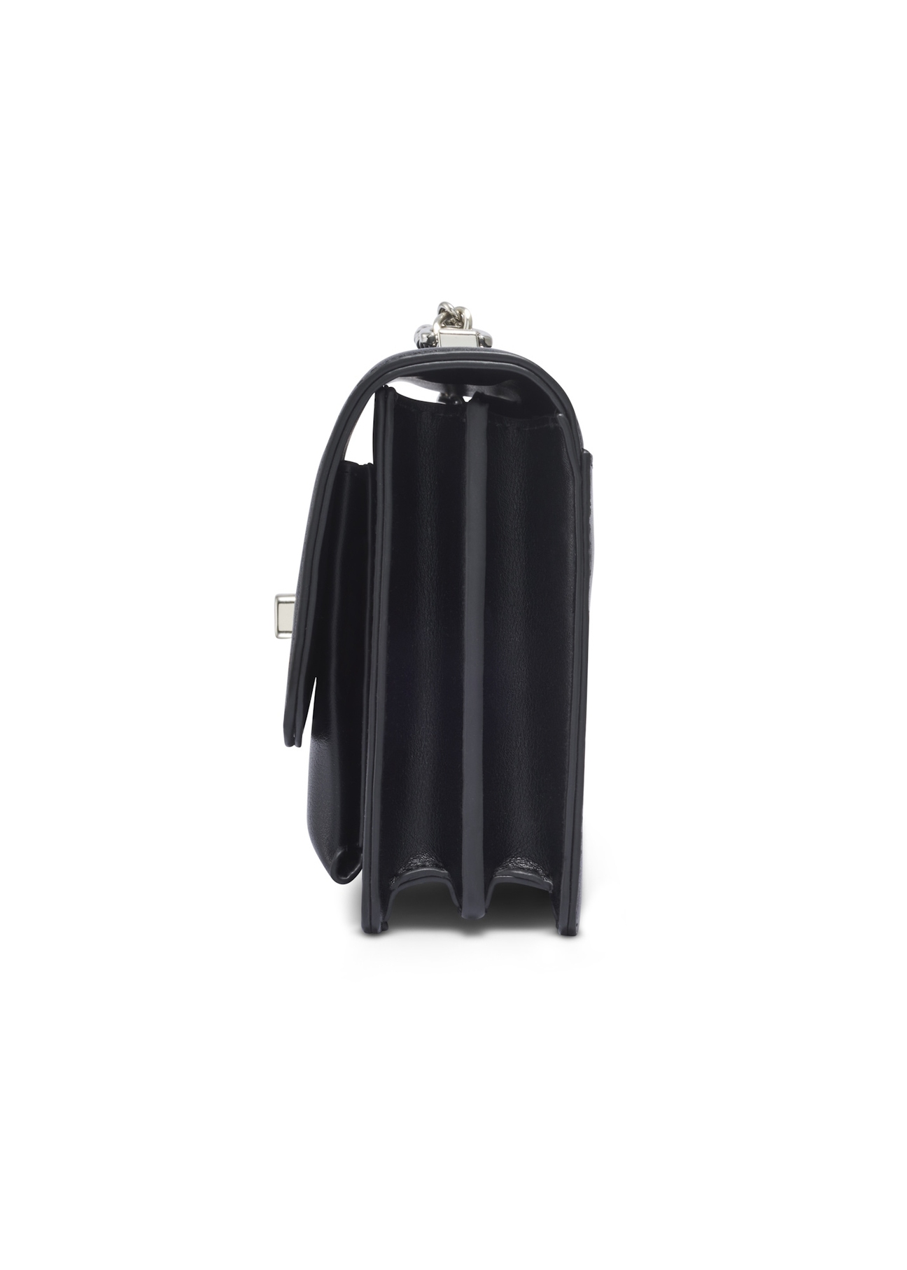 Small black women's handbag with an elegant clasp TOREC-1322-99(Z26), side view of the product on a light background.