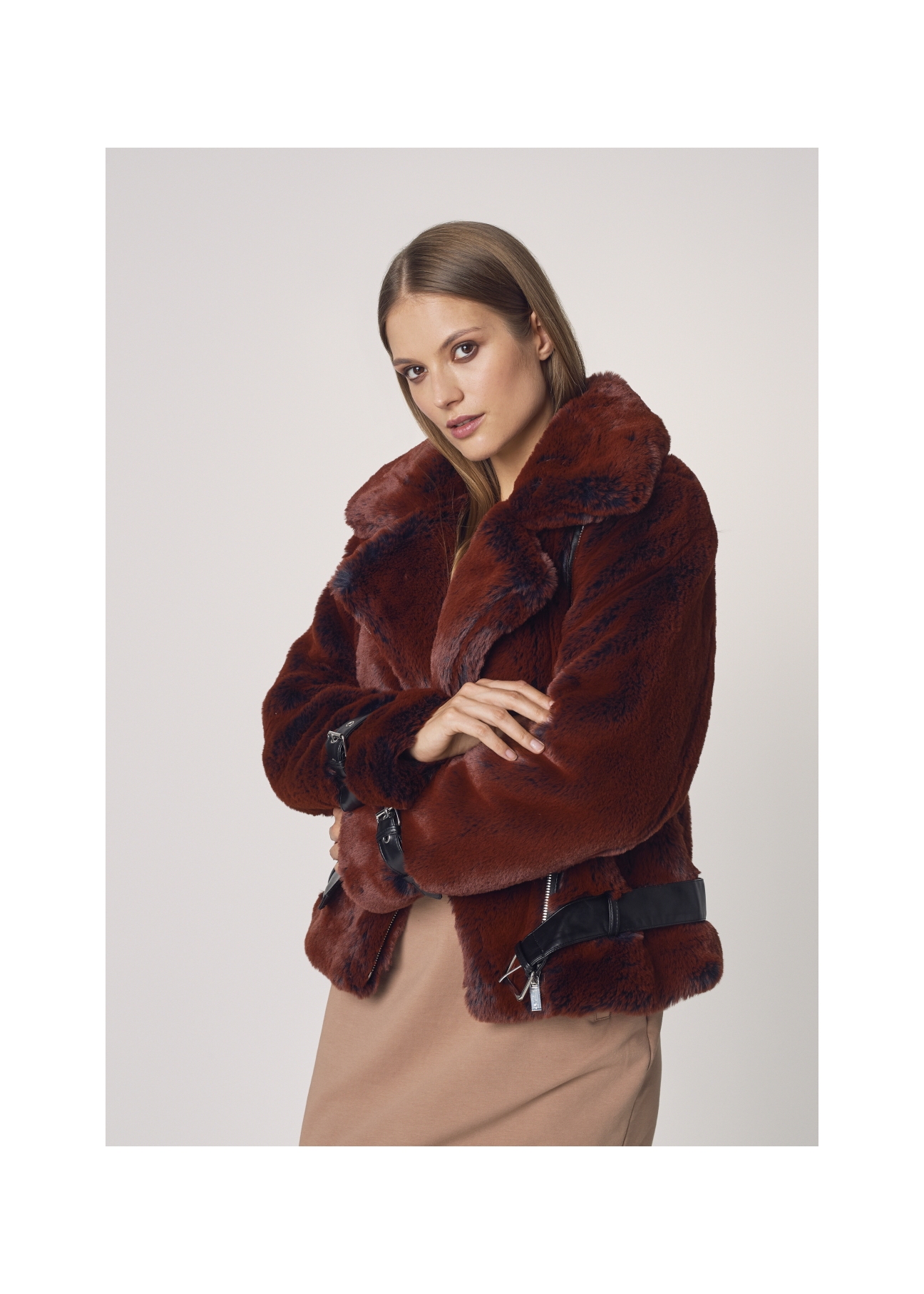 Women's artificial fur with stripes FUTDP-0008-30(Z21)-02