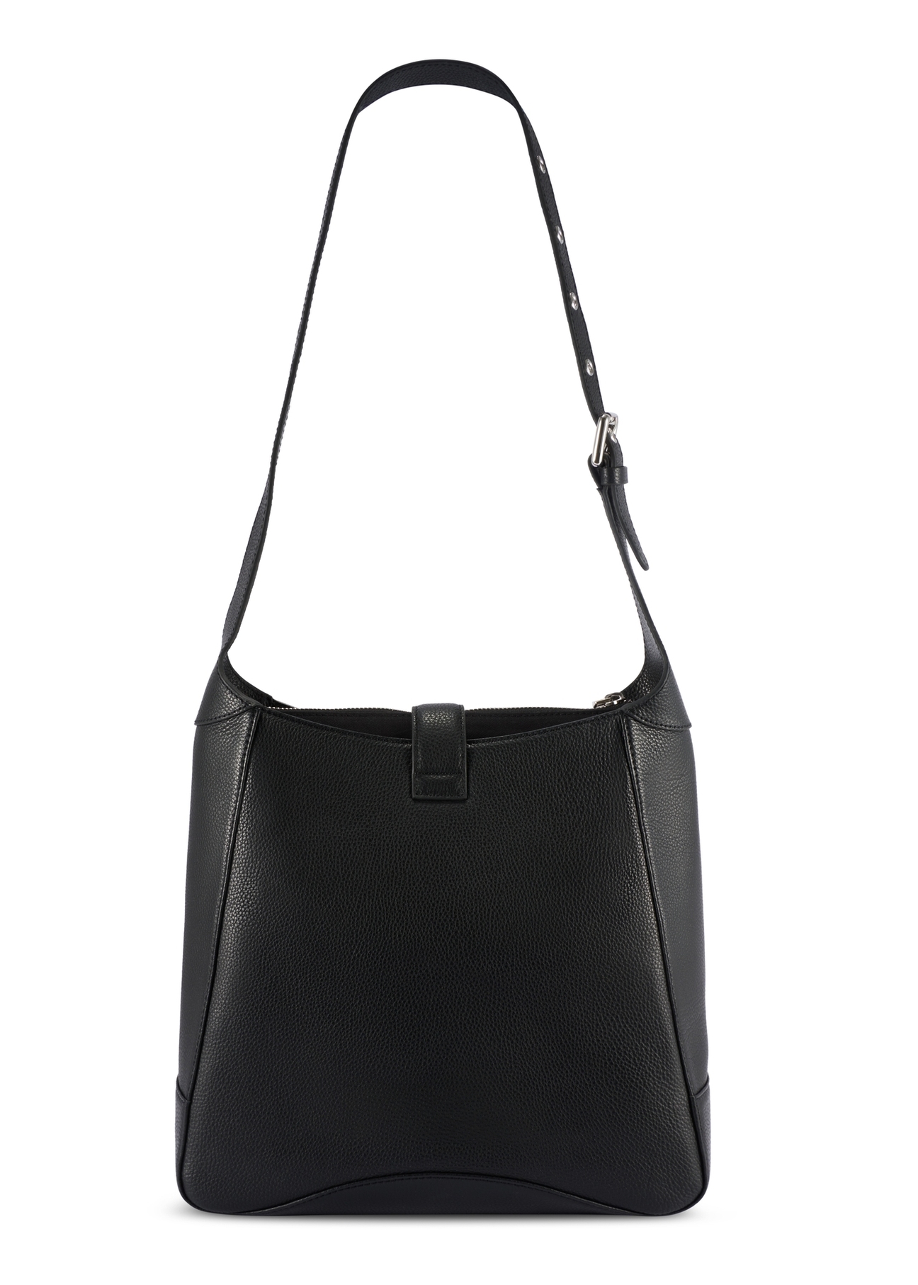 Black medium leather shoulder bag TORES-1210-9I(W26), product view from the back on white background.
