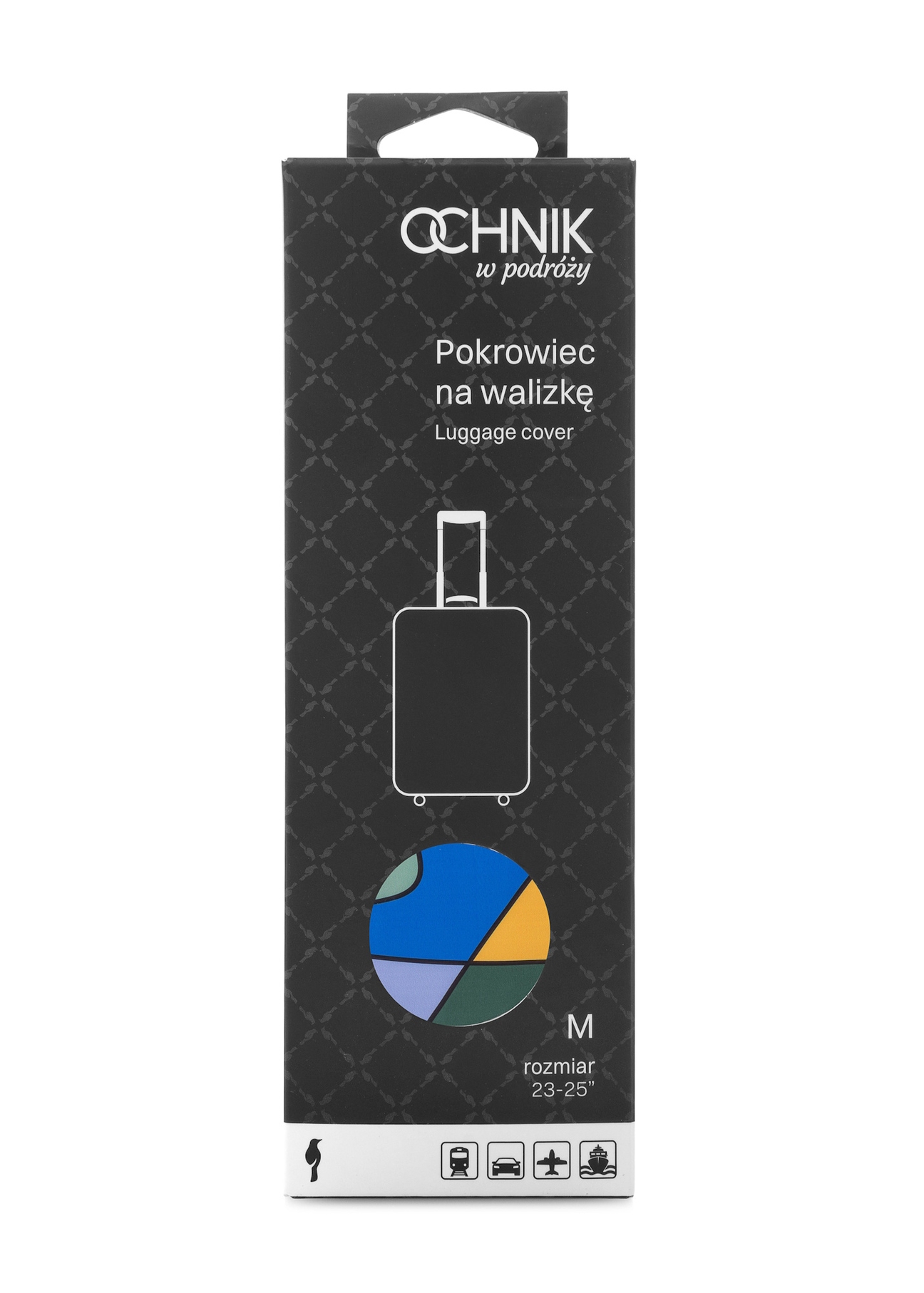 Colored cover for medium suitcase AW-013-0003-15-M(W25), view of the product in the packaging on a white background.