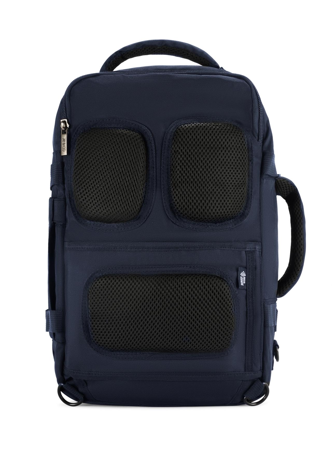 Navy blue airplane backpack PLCMN-0017-69(Z25), product back view on white background.-02