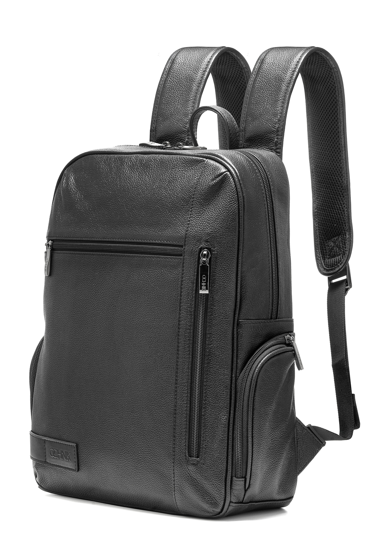 Men's black leather backpack TORMS-0477-99(Z25), diagonal product view on a white background.