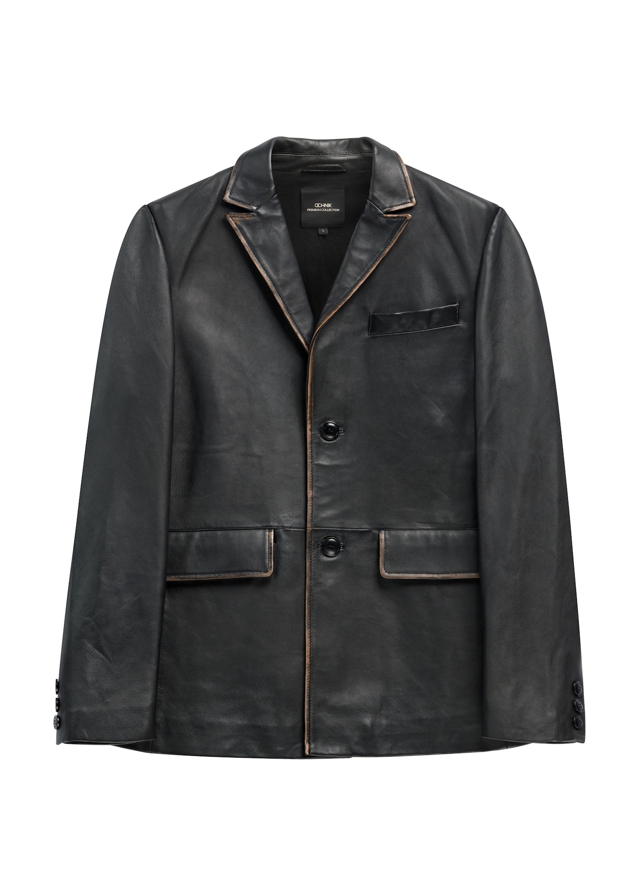 Men's black vintage leather jacket KURMS-0402-9J(Z26) - front product view, on white background.