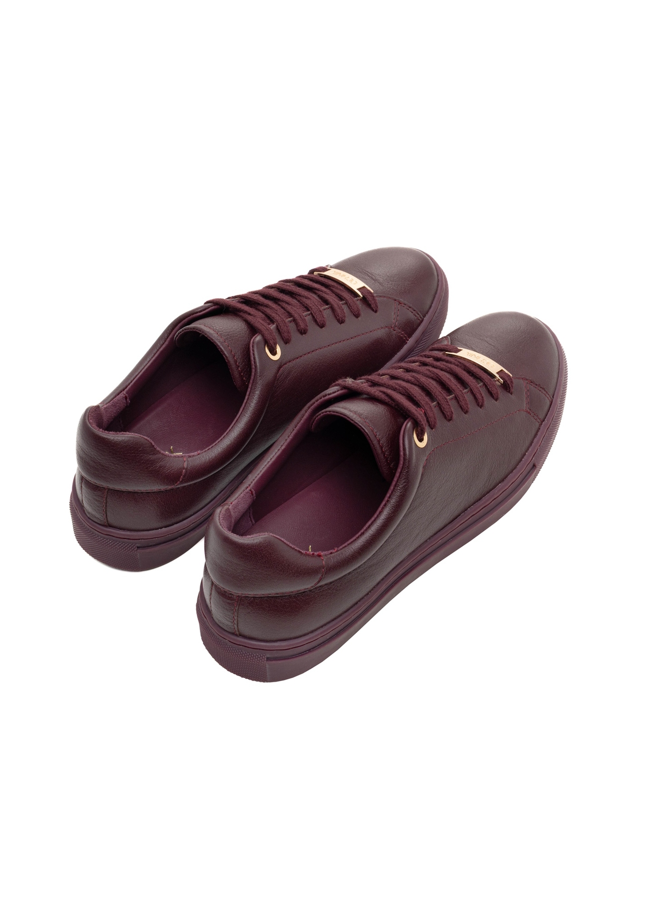 Burgundy women's leather sneakers BUTYD-1068-4E(Z26), top view of the product on a white background.