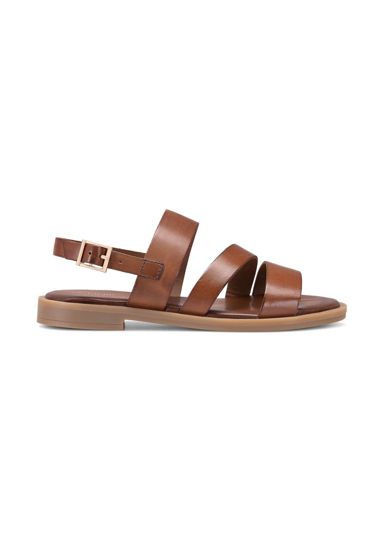 Women's leather sandals in cognac color BUTYD-1152-1F(W26), side view of the product on a white background.