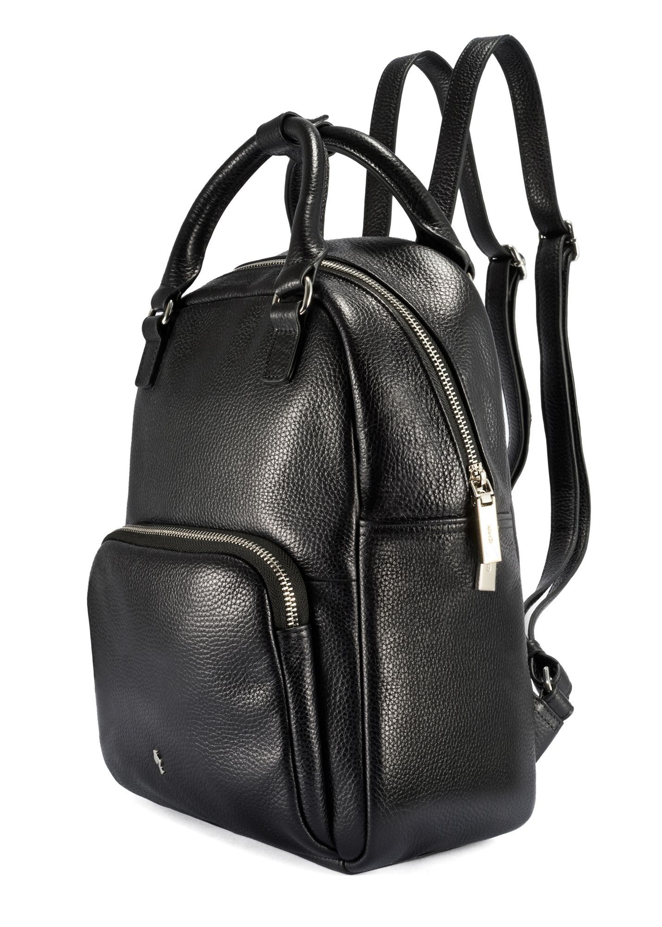 Women's black leather backpack TORES-1146-9I(Z26) - diagonal view of the product on a white background.