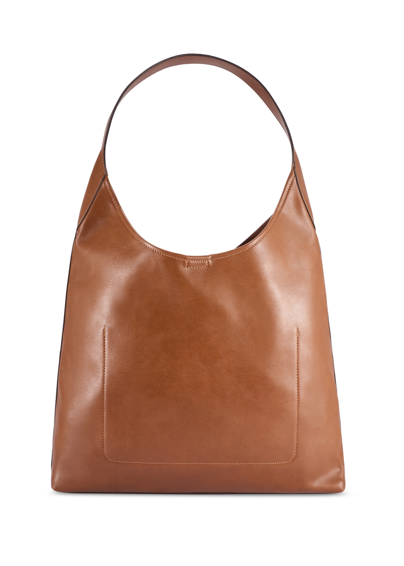 Large women's handbag in cognac color TOREC-1199-1F(W26), product view from the back on a white background.