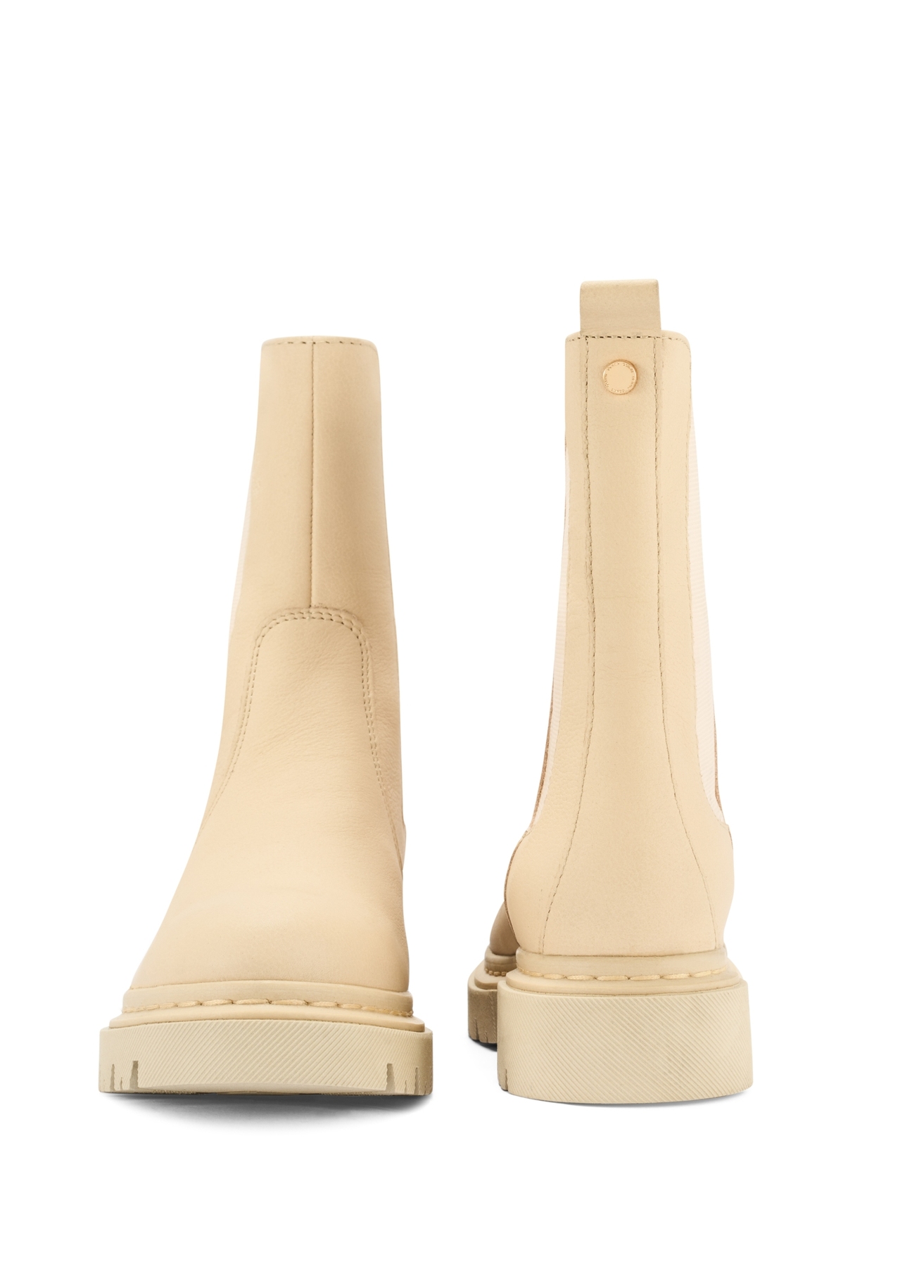 Beige leather women's Chelsea boots BUTYD-1092-81(Z25), product view from the front and back on a white background.