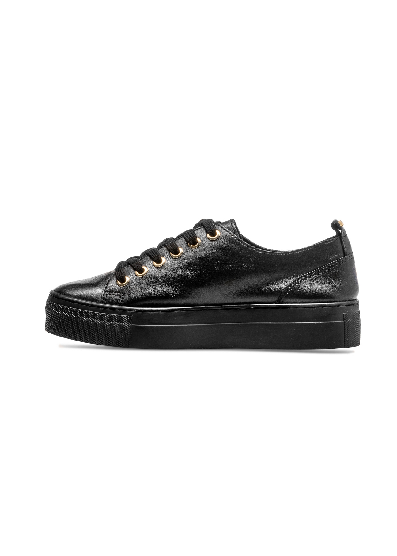 Women's high black leather sneakers BUTYD-1062-99(W26), side product view on a white background.