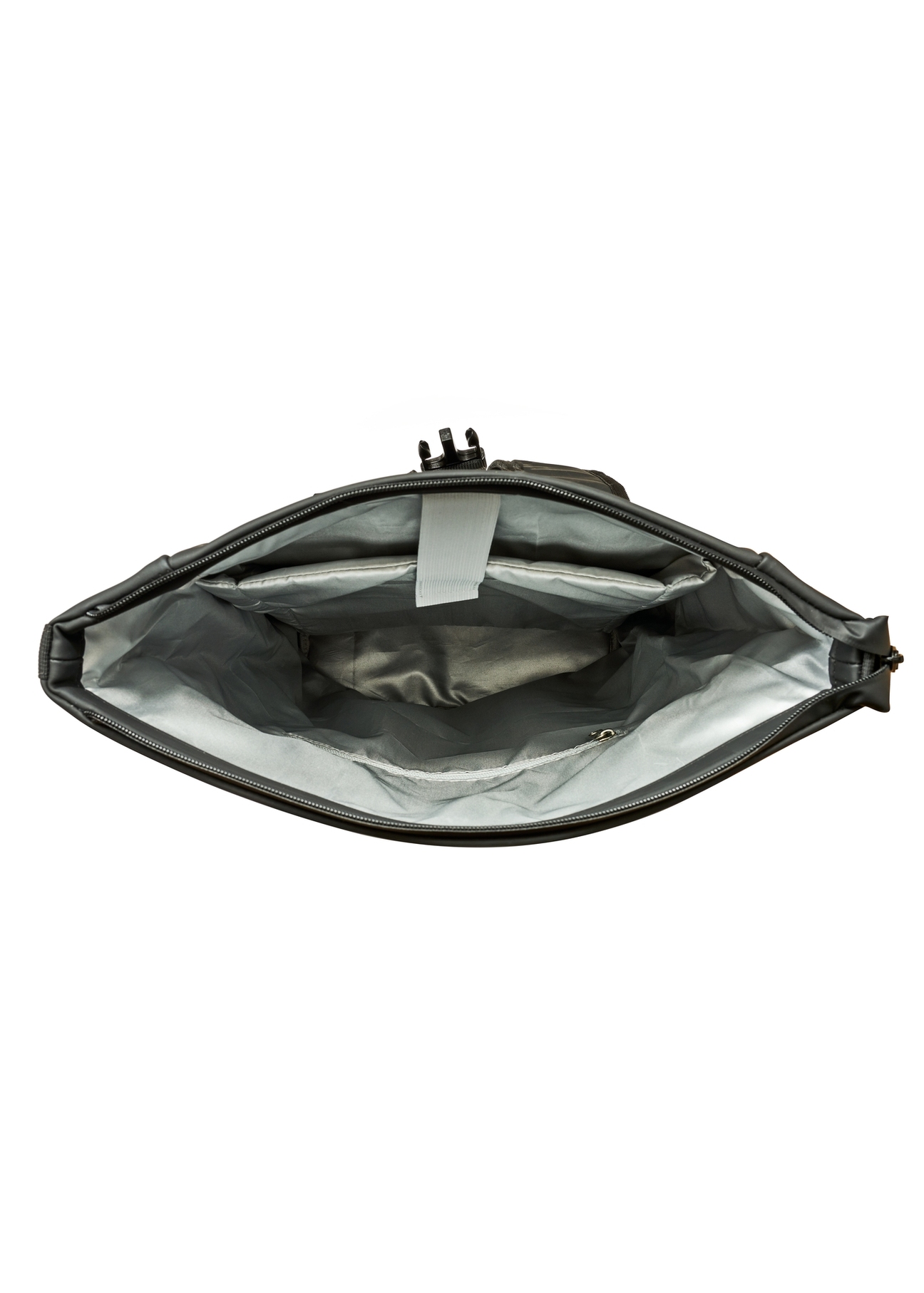 Black men's backpack PLCMN-0016-99(Z25), product view from the inside on a white background.